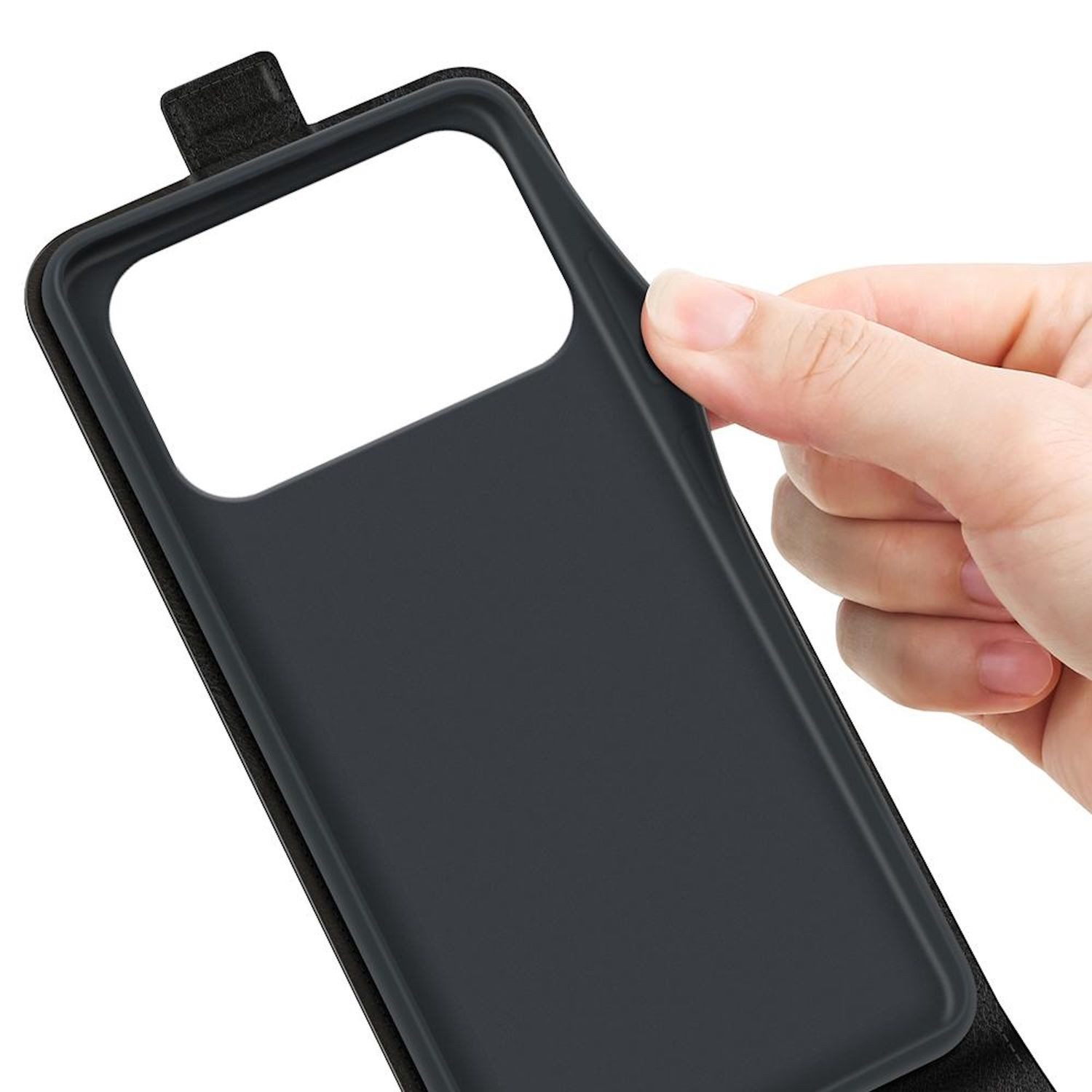 Wigento Handyhülle Für Apple iPhone 17 Pro Vertikale Kunstleder Flip Schutz Hülle Schwarz, Vertikales Flip Kunst-Leder Handyhülle mit Kartenfach