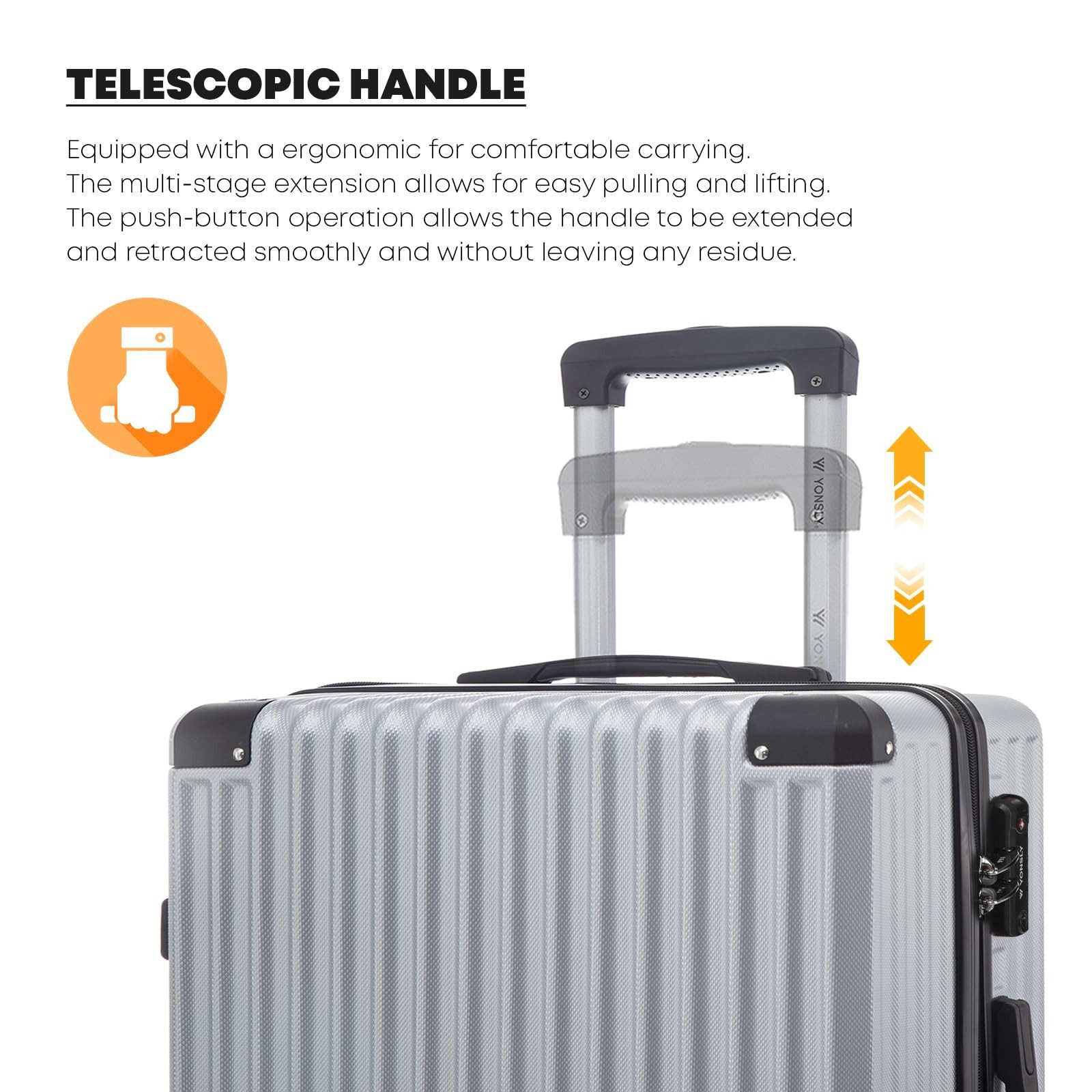 YONSLY Trolley Premium Hartschalen-Reisekoffer Trolley Handgepäck, 4 Rollen, TSA-Schloss, YKK-Reißverschluss, ABS-Hartschale, Aluminium – Bild 2 von 5