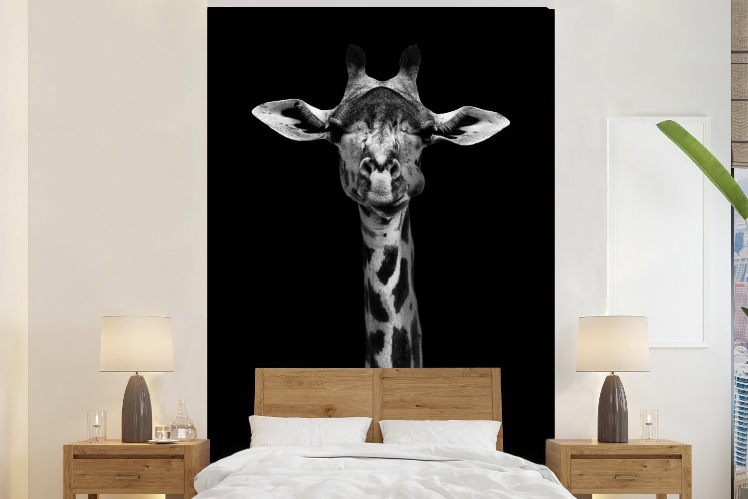 MuchoWow Fototapete Giraffe - Tiere - Porträt - Schwarz, Matt, bedruckt, (3 St), Montagefertig Vinyl Tapete für Wohnzimmer, Wandtapete