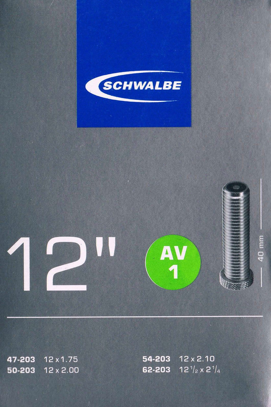 Schwalbe Fahrradschlauch Schwalbe AV 1 Schlauch 12" 203 Ventil: Auto Schrader AV1 Autoventil