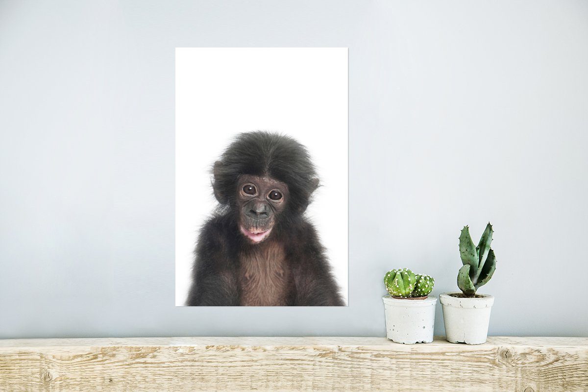 MuchoWow Poster Affe - Tiere Wandbild, Natur - St), Wandposter Wohnzimmer, für Ohne (1 Rahmen Schimpanse, Poster, 