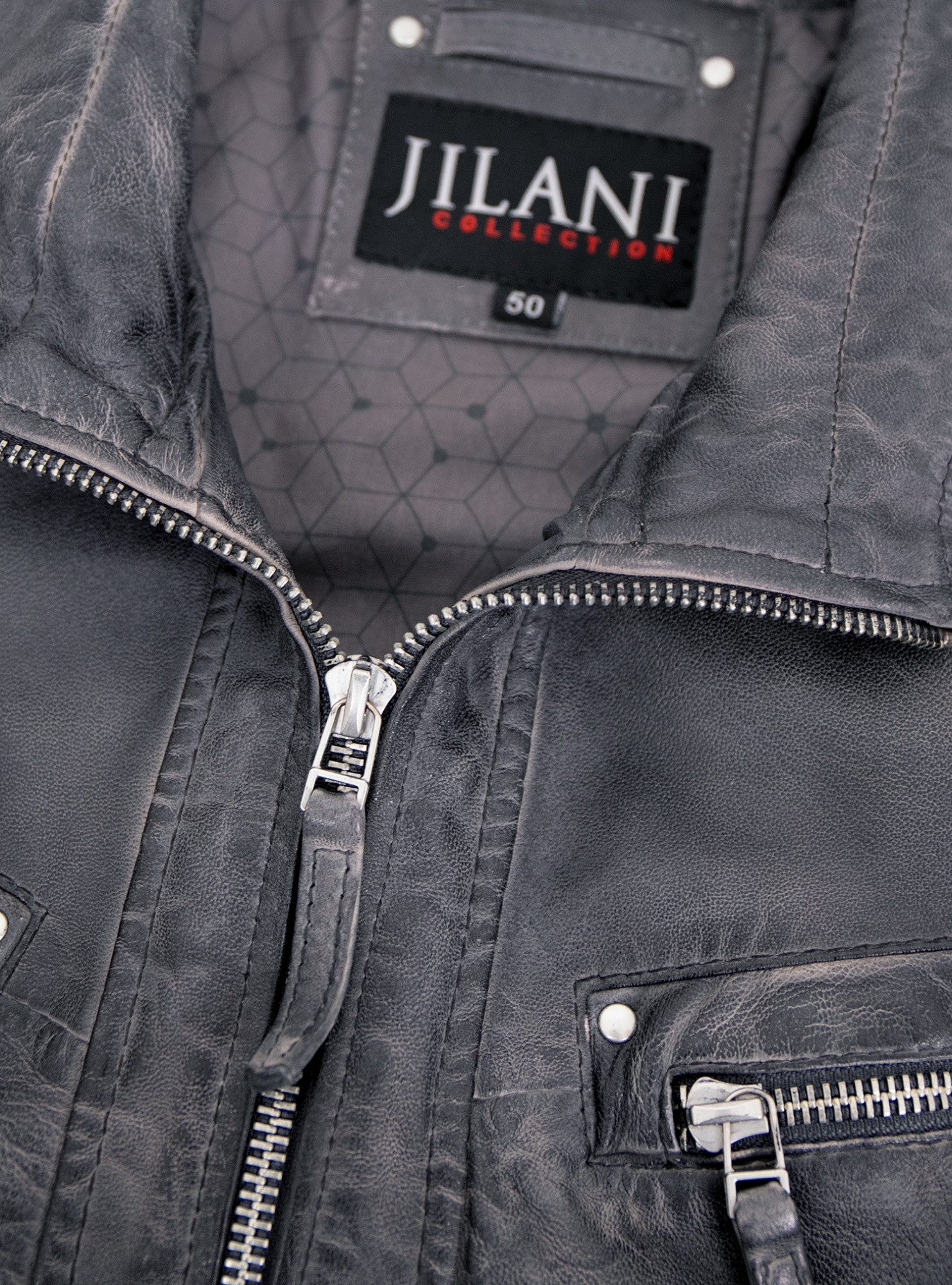 Jilani Lederjacke Ronai Jilani - Herren Lederjacke Lammnappa grau-athra