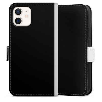 DeinDesign Handyhülle einfarbig schwarz Farbe Schwarz, Apple iPhone 12 Hülle Handy Flip Case Wallet Cover Handytasche Leder