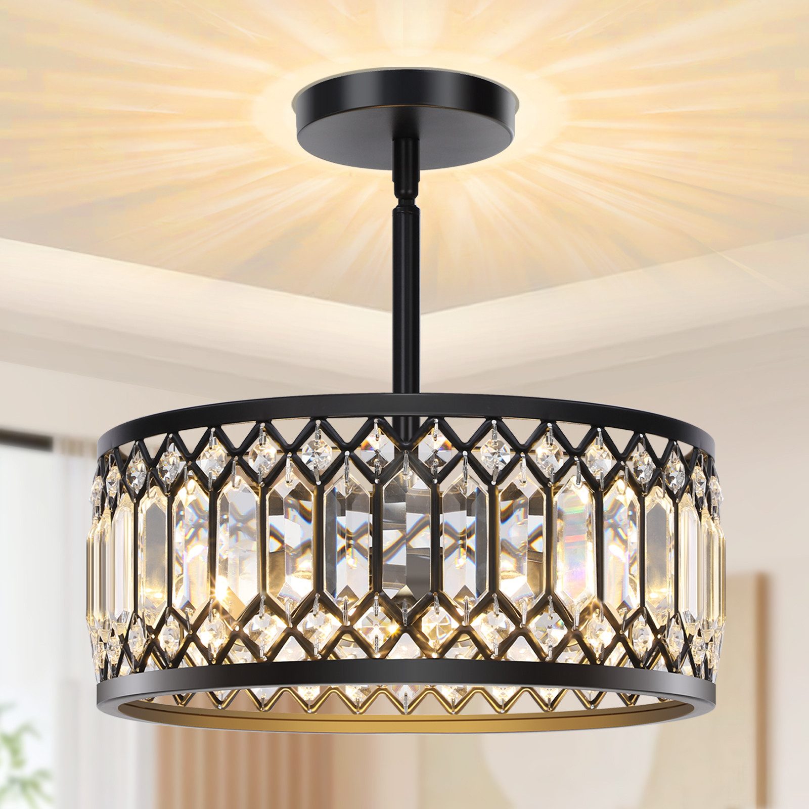 Jibenhome LED Deckenleuchte Schwarzer Kristalllampe,Moderne Kronleuchter Kr günstig online kaufen