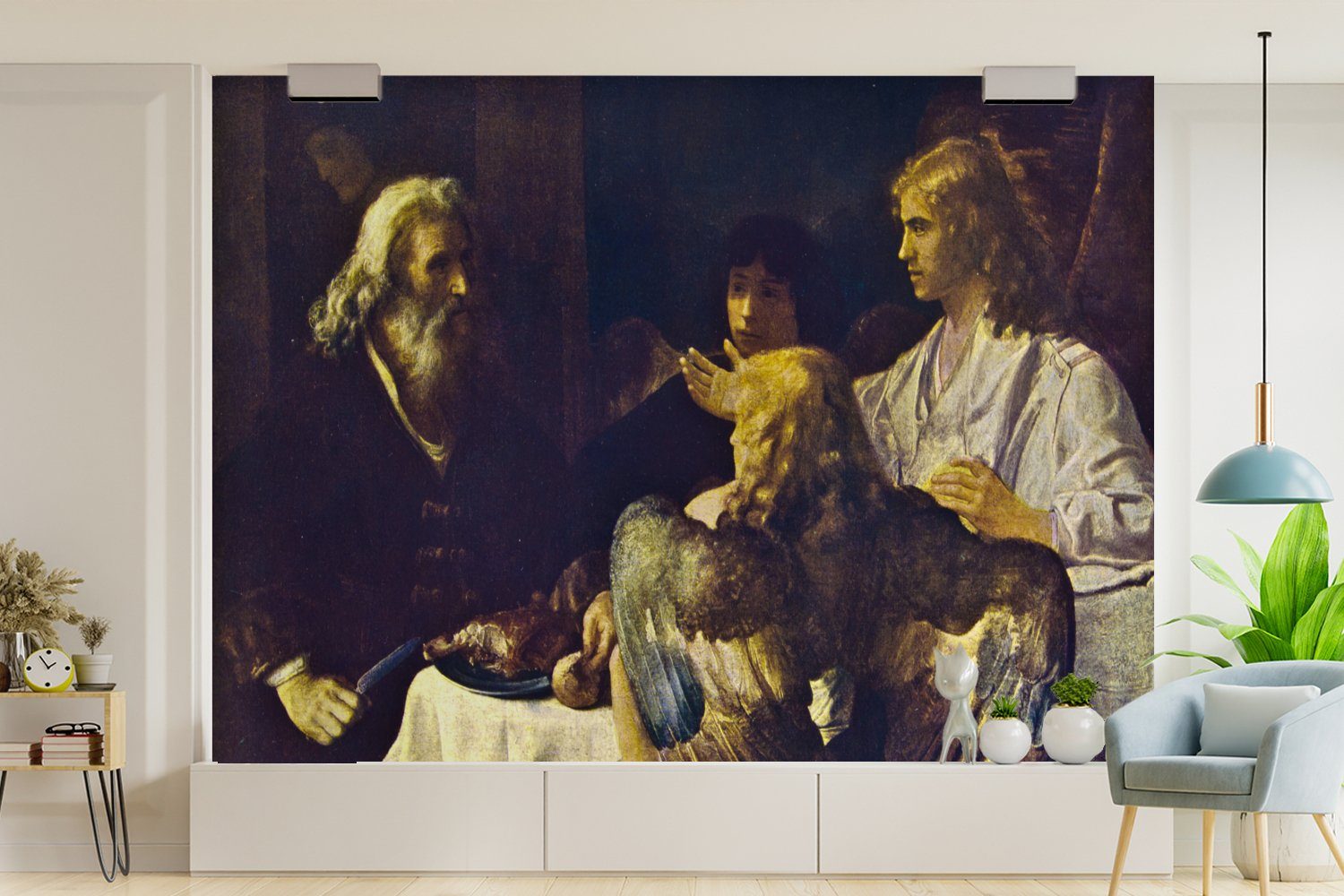 MuchoWow Fototapete für Montagefertig Engel Wohnzimmer, (6 van und St), bedruckt, Matt, Tapete - Wandtapete Rembrandt Abraham Rijn, die Vinyl