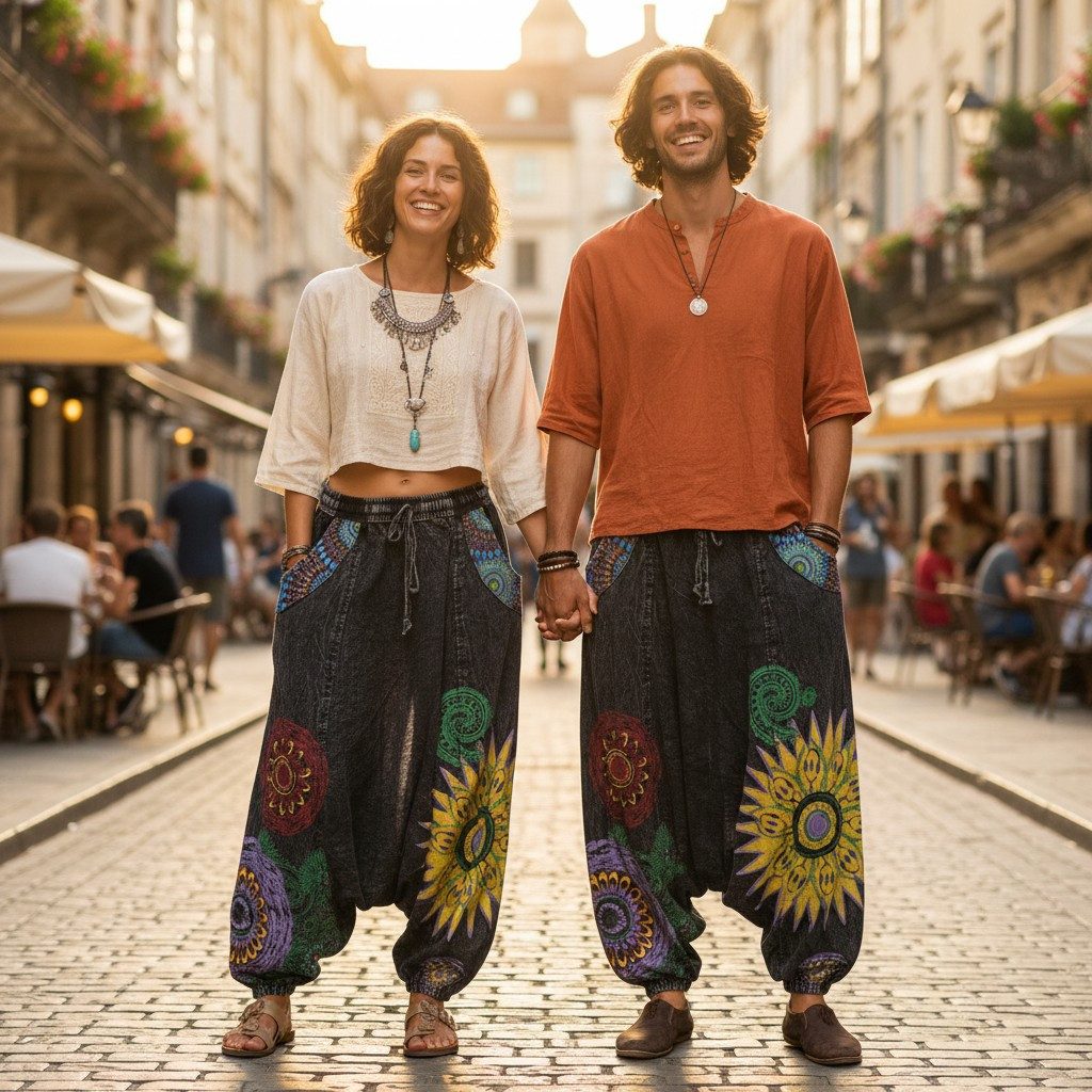 Guru-Shop Relaxhose Haremshose, Stonewash Pluderhose, Pumphose,.. Ethno Style, Hippie, alternative Bekleidung