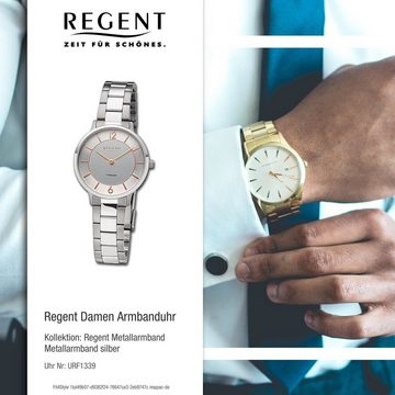 Regent Quarzuhr Regent Damen Armbanduhr Analog, (Analoguhr), Damen Armbanduhr rund, extra groß (ca. 31,5mm), Metallarmband