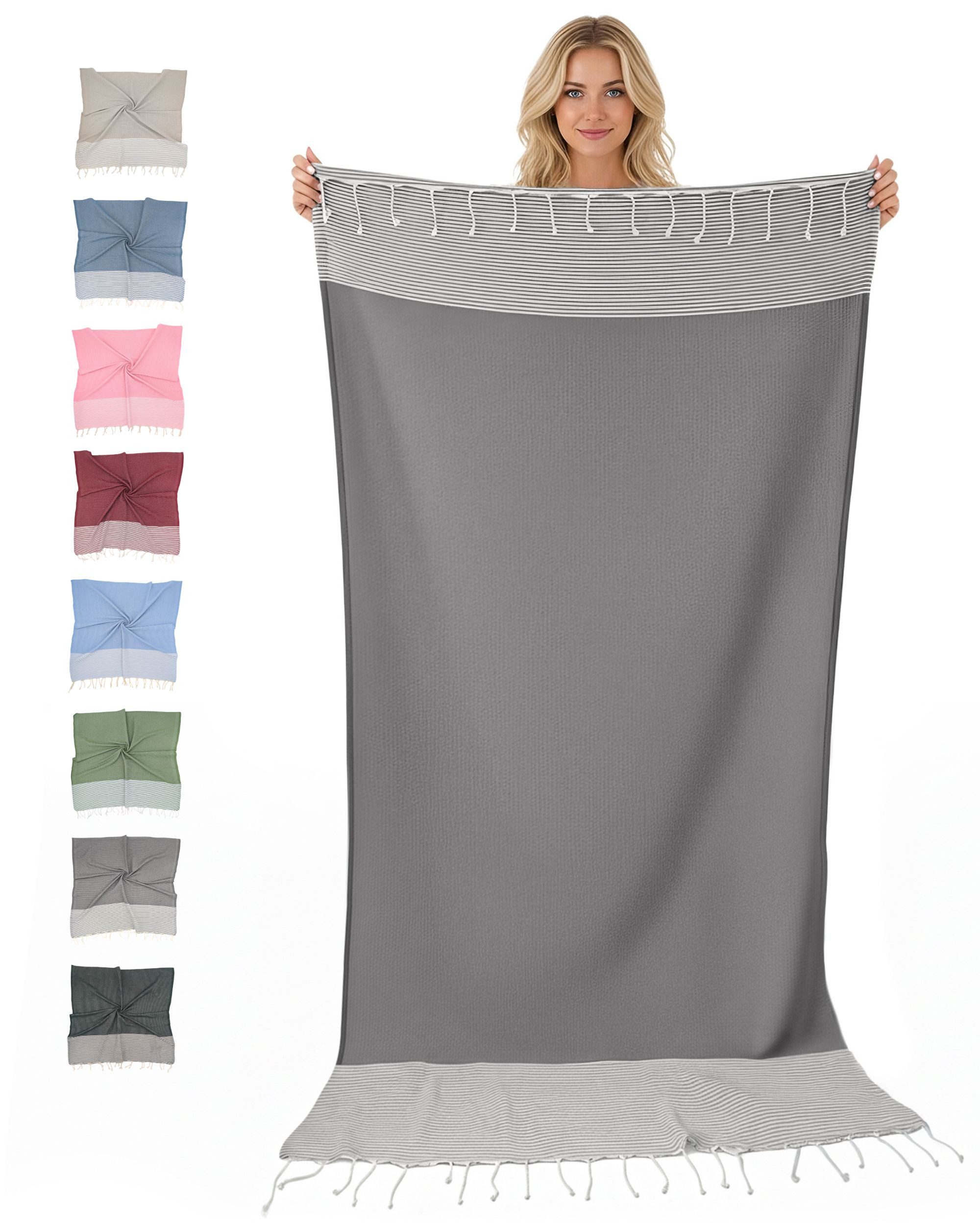 furora HOLIDAY Saunatuch Strandtuch Hamamtuch: groß 100x200 cm Saunatuch, Strandhandtuch dünn, Strandtuch Saunatuch aus 100% Baumwolle Strandtuch Set