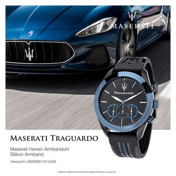 MASERATI Chronograph Maserati Herren Chronograph, (Chronograph), Herrenuhr rund, groß (ca. 55x45mm) Silikonarmband, Made-In Italy