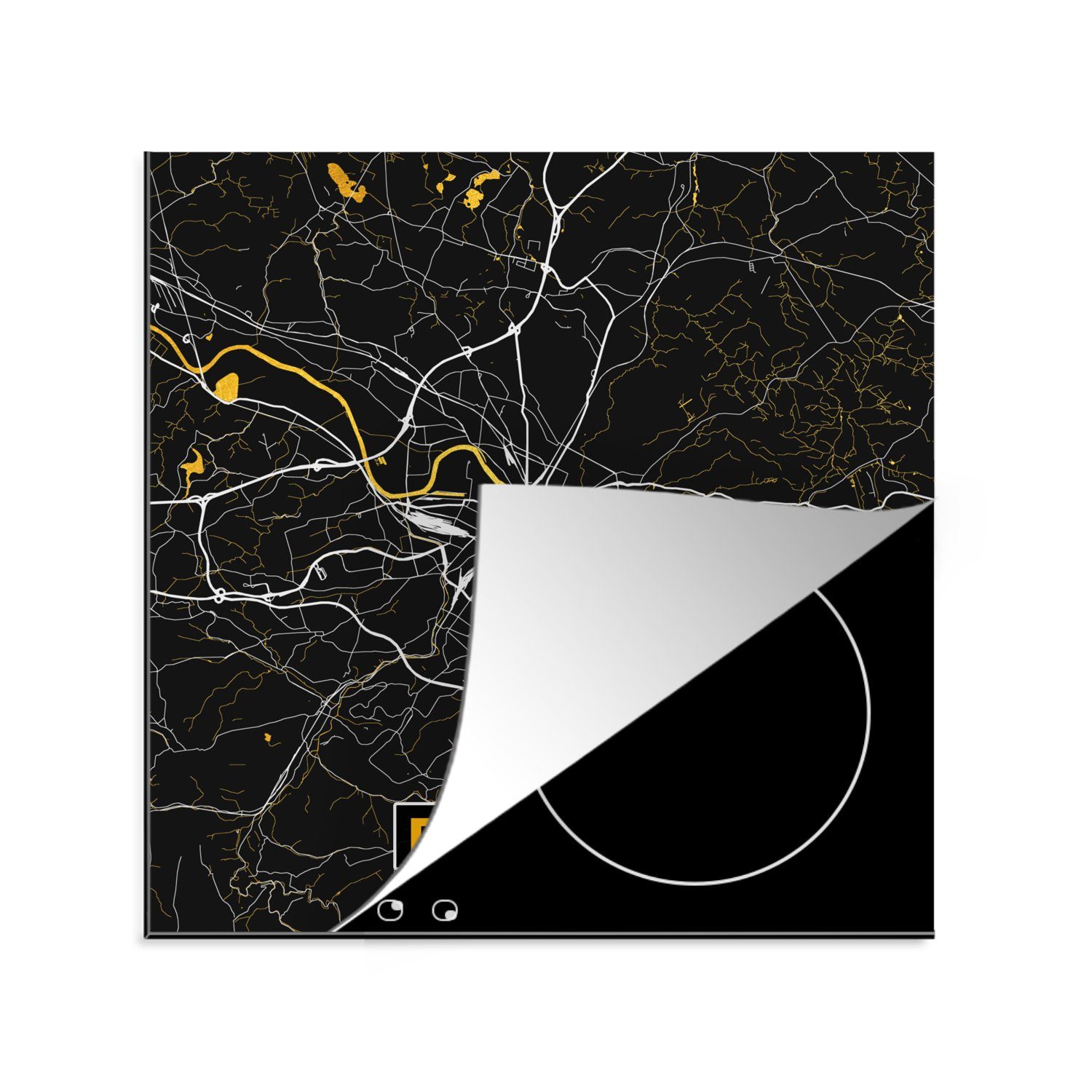 MuchoWow Herdblende-/Abdeckplatte Dresden - Gold - Stadtplan - Karte - Deutschland, Vinyl, (1 tlg), 78x78 cm, Ceranfeldabdeckung, Arbeitsplatte für küche