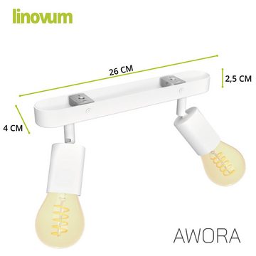 linovum LED Aufbaustrahler AWORA Wohnzimmerlampe 2er weiss mit Retro E27 Globe LEDs, Leuchtmittel inklusive