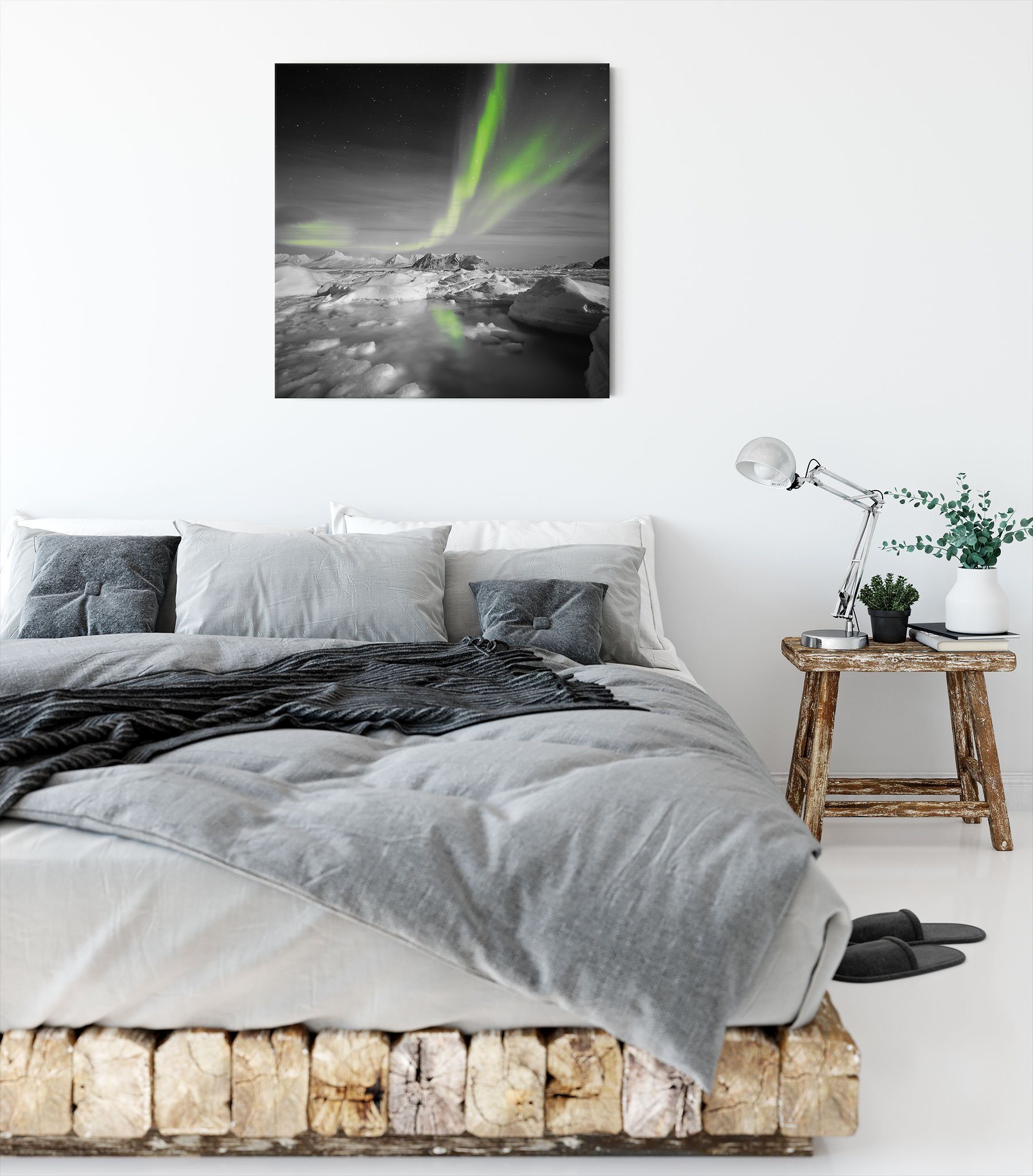 gewaltiges (1 Leinwandbild Leinwandbild inkl. bespannt, St), Pixxprint Polarlicht Polarlicht, fertig Zackenaufhänger gewaltiges