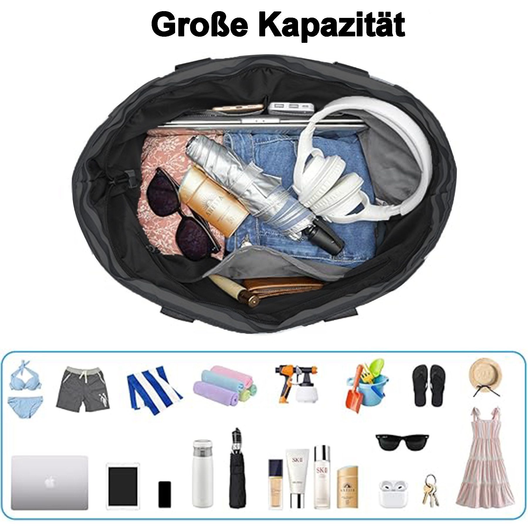 Mutig Strandtasche Große Strandtasche XXL mit Reißverschluss (wasserdichte & faltbare Badetasche, Shopper / Reisetasche / Beach Tote Bag mit mehreren Taschen), für Damen, Strand, Pool, Urlaub, Fitnessstudio & Familie