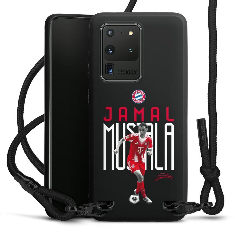 DeinDesign Handyhülle FC Bayern München Jamal Musiala Offizielles Lizenzprodukt, Samsung Galaxy S20 Ultra Premium Handykette Hülle mit Band