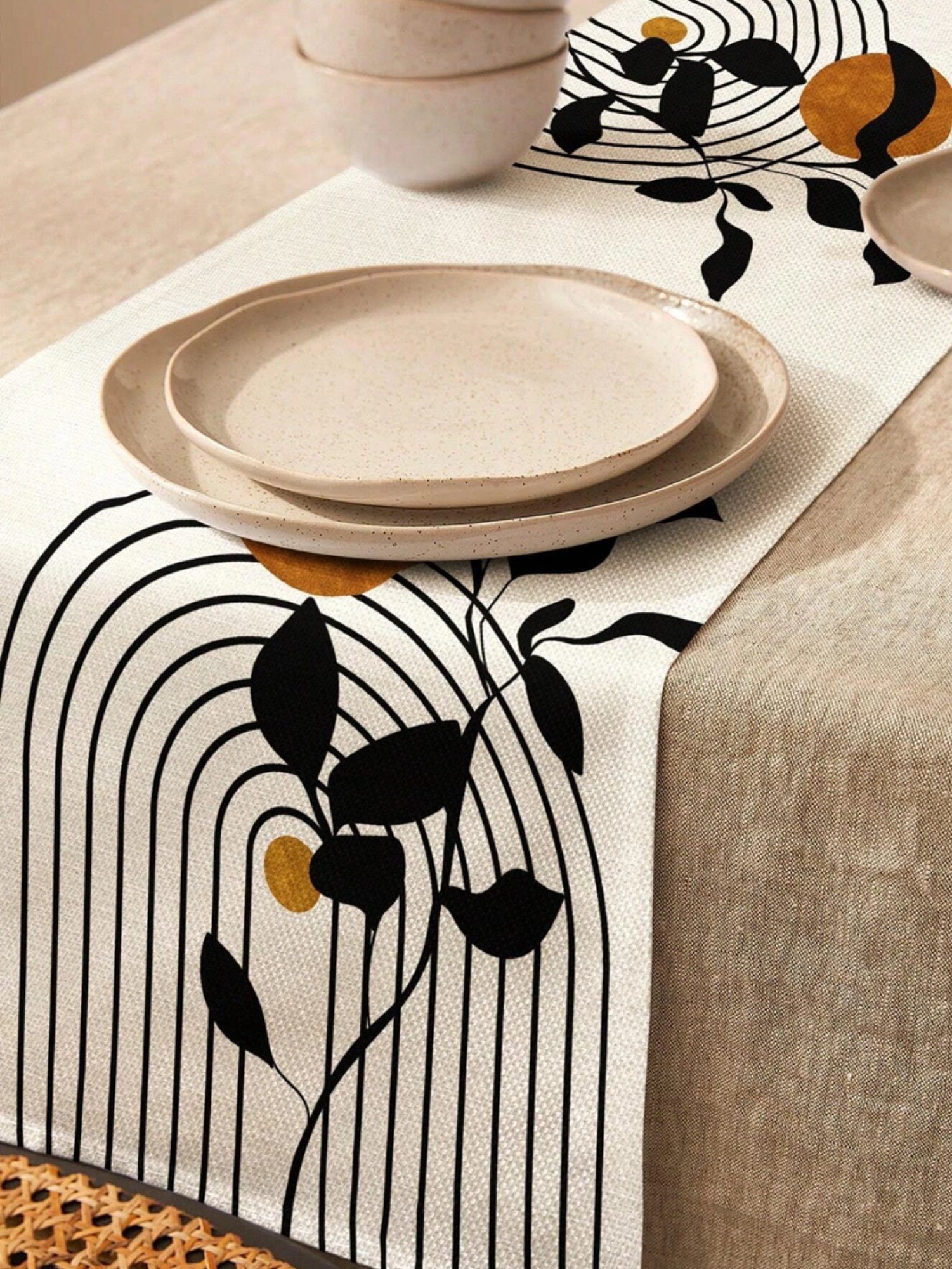 LIVINA HOME Tischläufer Premium Tischdecke abwaschbar, Tischband, moderne Leinenoptik Decke, Tischtuch, Juteband, Gartentischdecke, Tafeltuch