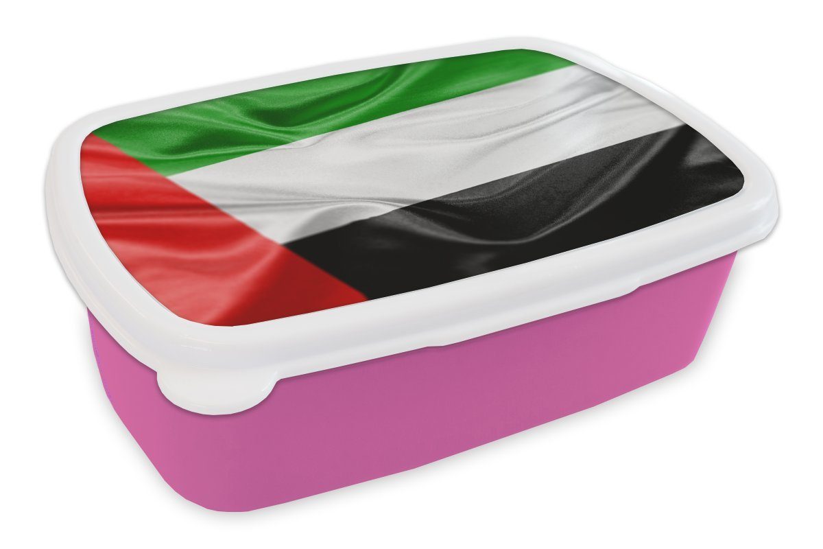 MuchoWow Lunchbox Die Flagge der Vereinigten Arabischen Emirate, Kunststoff, (2-tlg), Brotbox für Erwachsene, Brotdose Kinder, Snackbox, Mädchen, Kunststoff rosa