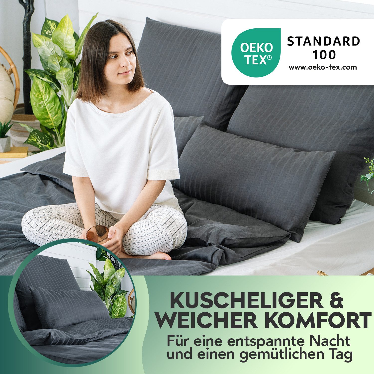 Slummer Bettwäsche Baumwolle Mako-Satin in Gr. 135x200cm, anthrazit, Baumwo günstig online kaufen