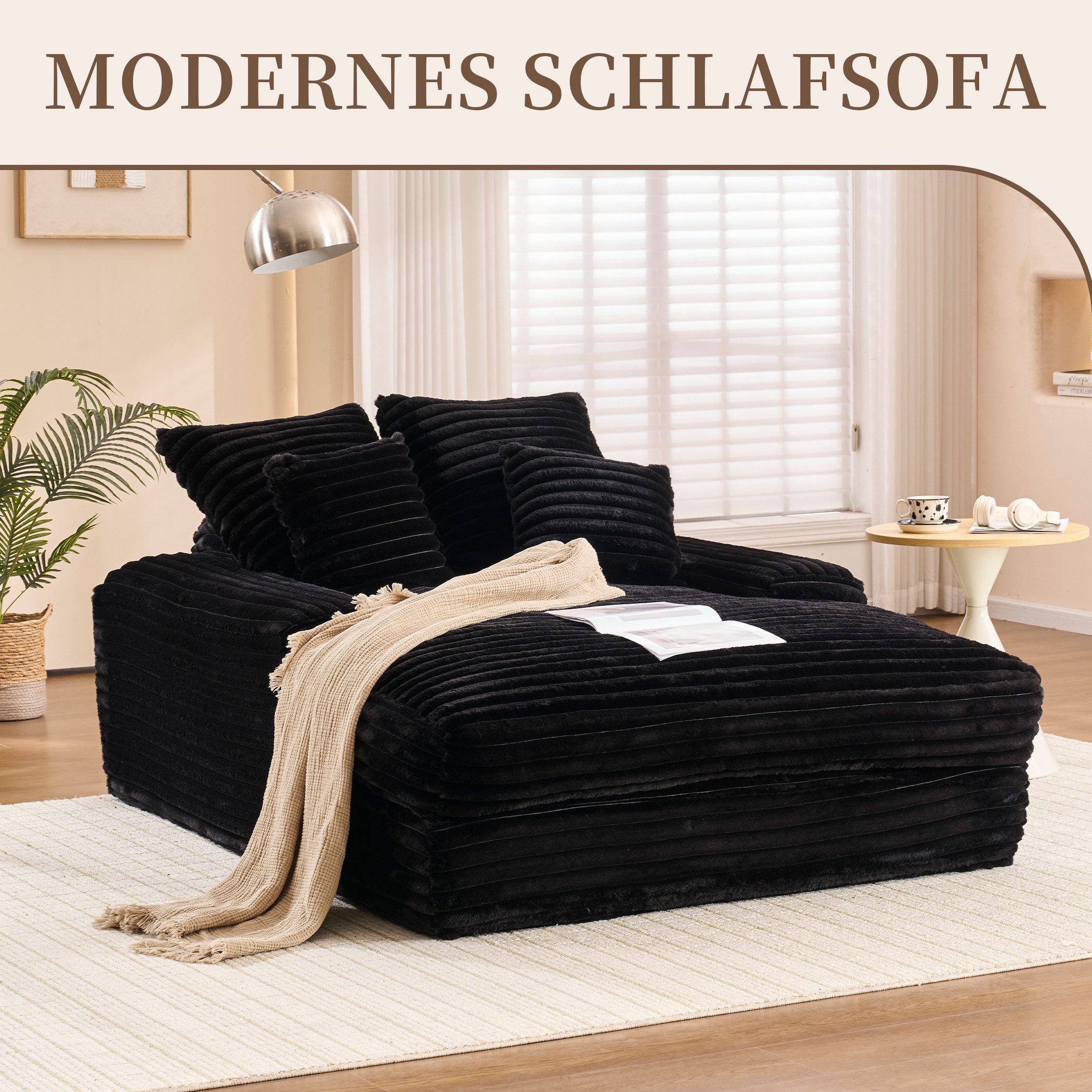 SeedWave Schlafsofa Kordstoff Gästesofa mit 26cm Breiter Armlehnen, 4 Abnehmbaren Kissen, Memory-Schaumfüllung