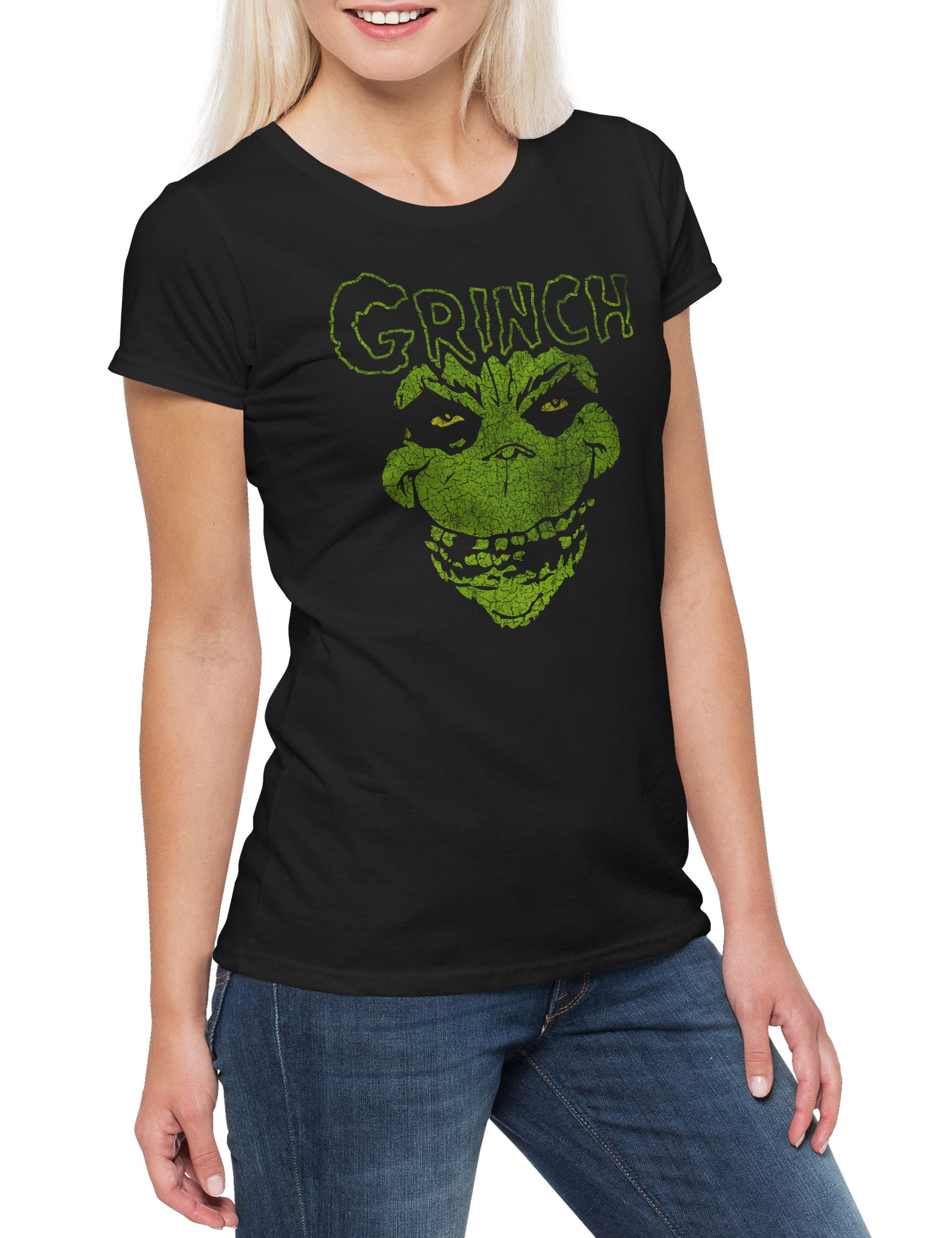 Urban Backwoods Print-Shirt Grinchfits Damen T-Shirt The Mis Curtis Fit Fits Fett Misfits Fun Head (1-tlg) Grinch Simon Donovan Bellamy