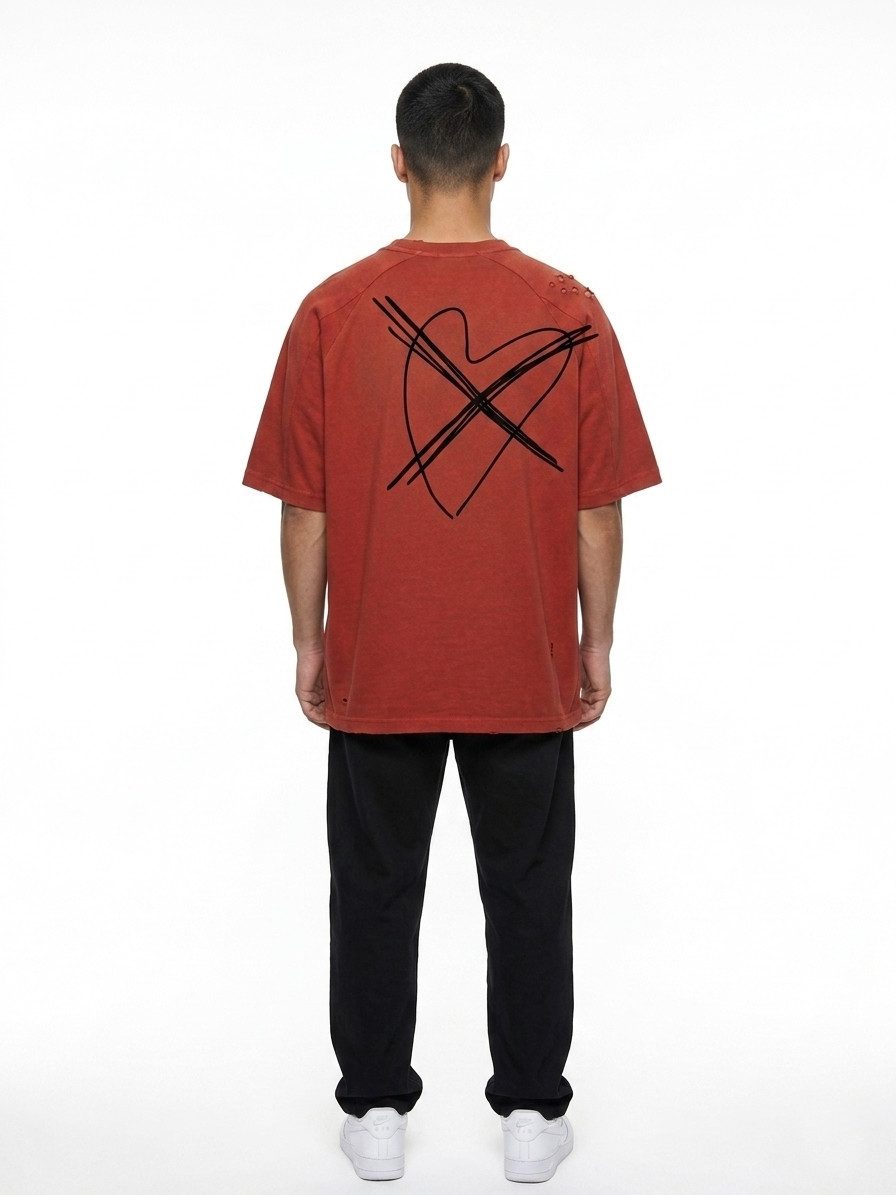 ENVYME T-Shirt Oversize T-Shirt „Heart" Herz-Print, Vintage Destroyed-Look
