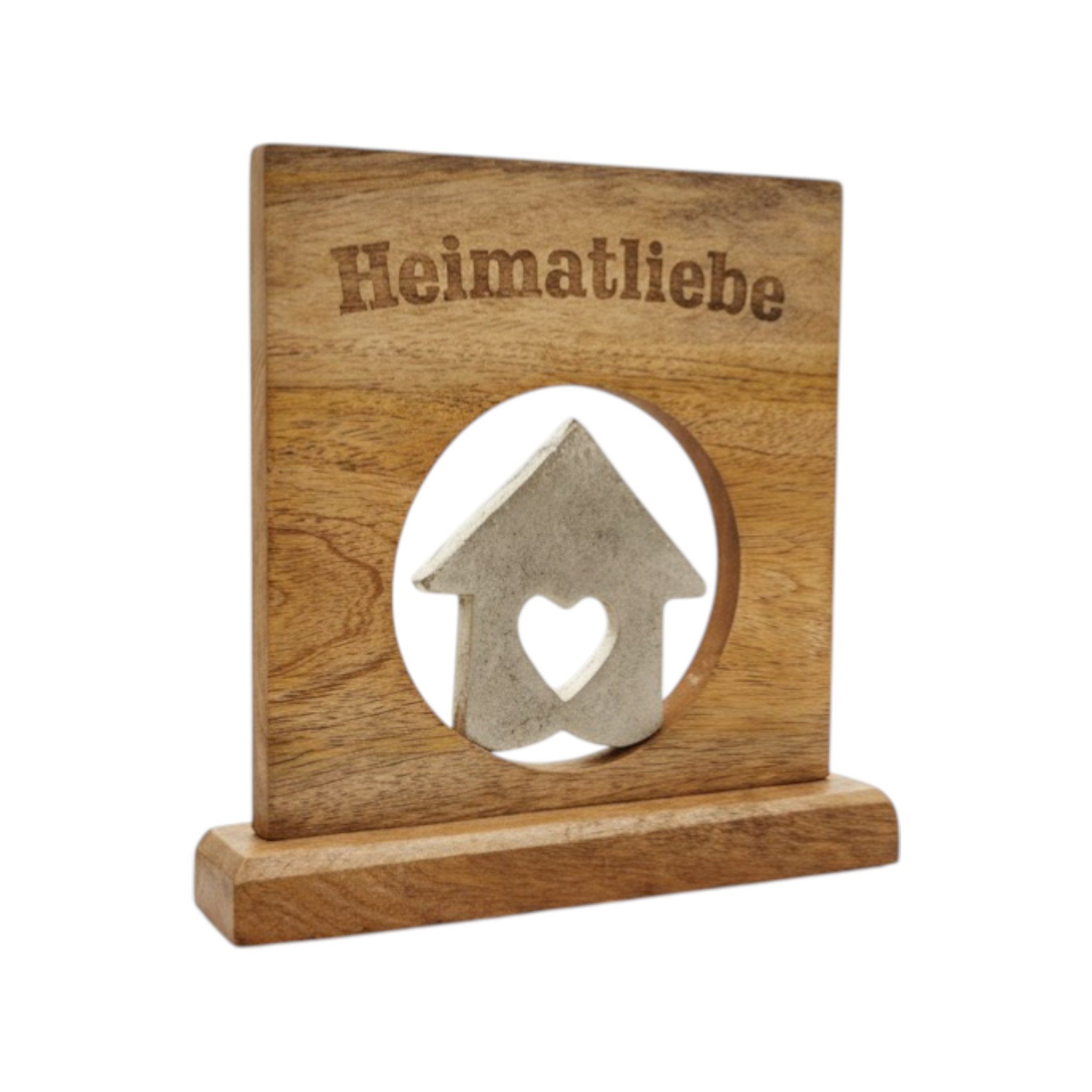 Meinposten Deko-Schriftzug Dekoschild mit Haus Herz Mangoholz Metall Aufsteller Schild (1 St)