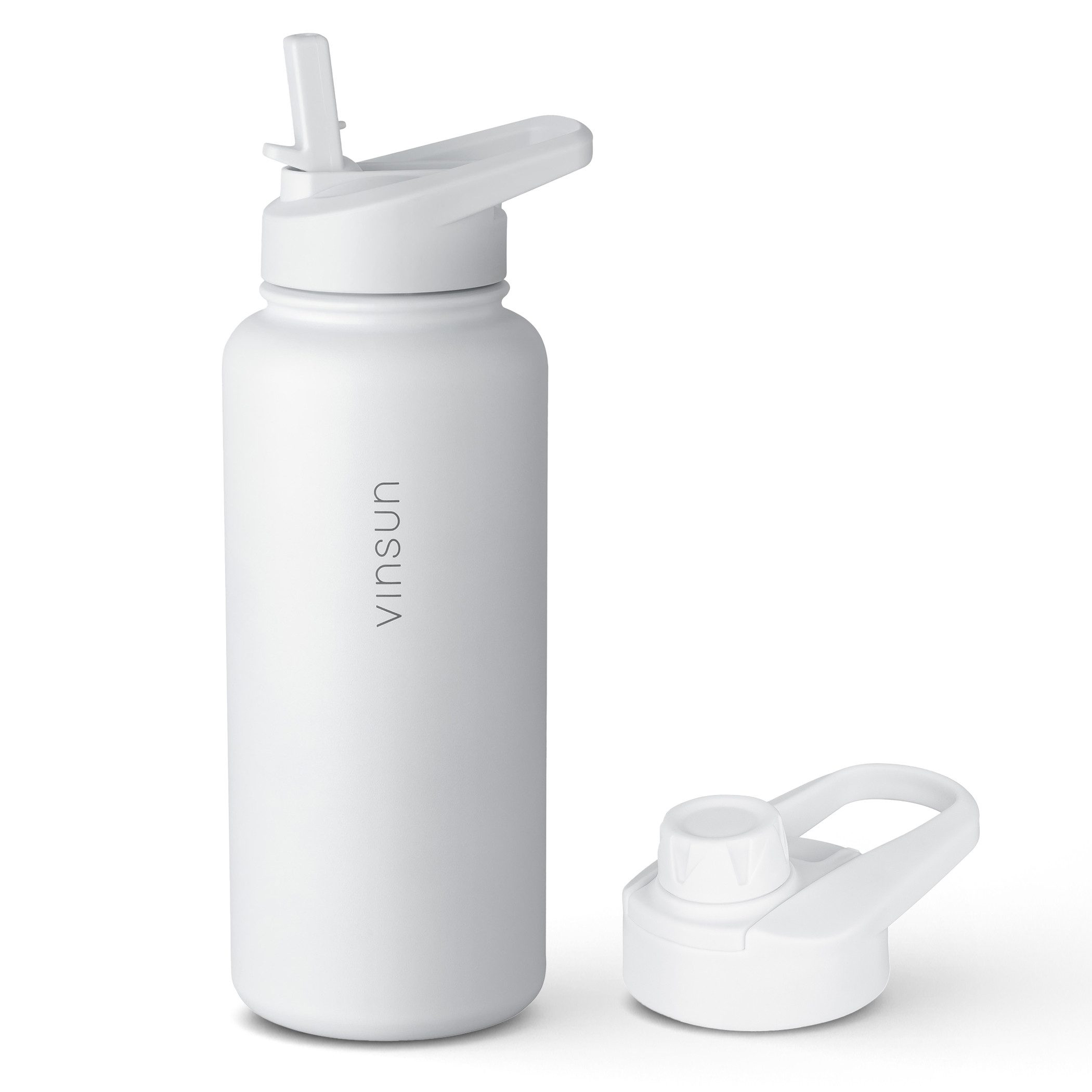 Vinsun Isolierflasche Edelstahl Trinkflasche 1L Strohhalm - 2 Deckel Thermoflasche BPA frei, Doppelwandig isoliert, auslaufsicher, bruchsicher, Geruchsneutral