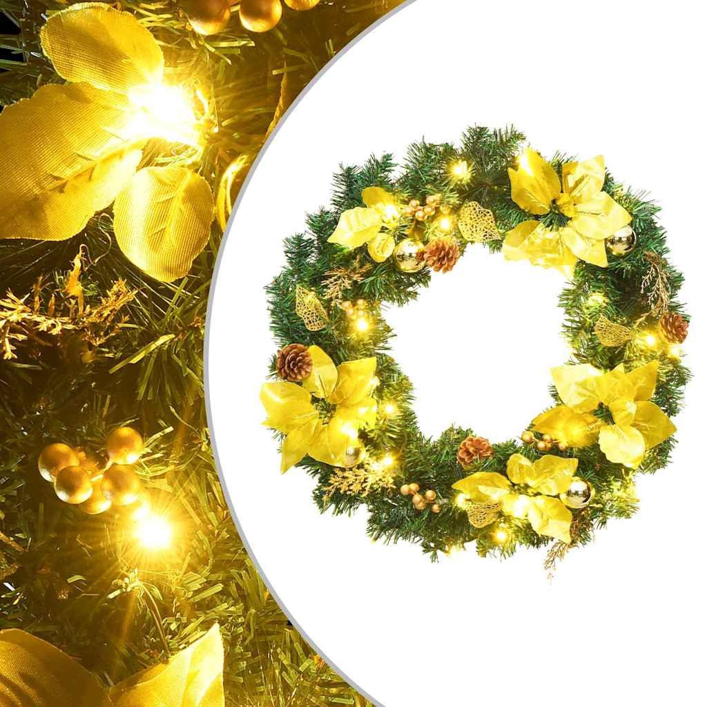 vidaXL Girlanden Weihnachtskranz mit LED-Lichtern Grün 60 cm PVC (1-tlg)