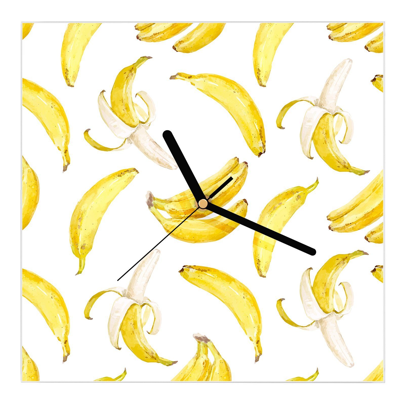 30 Wandkunst Wanduhr mit Glasuhr Primedeco Wanduhr Bananenmuster Aquarell x Motiv Größe 30 cm