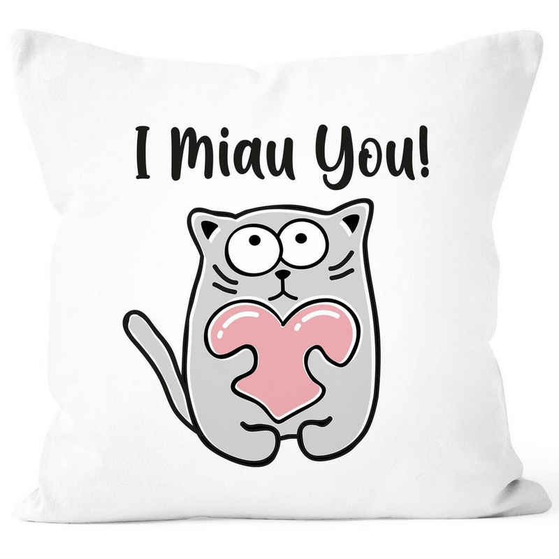 SpecialMe Dekokissen Kissenbezug Spruch I miau you lustige Katze mit Herz Geschenk-Idee Partner Freund Freundin Katzenliebhaber Liebeserklärung SpecialMe®