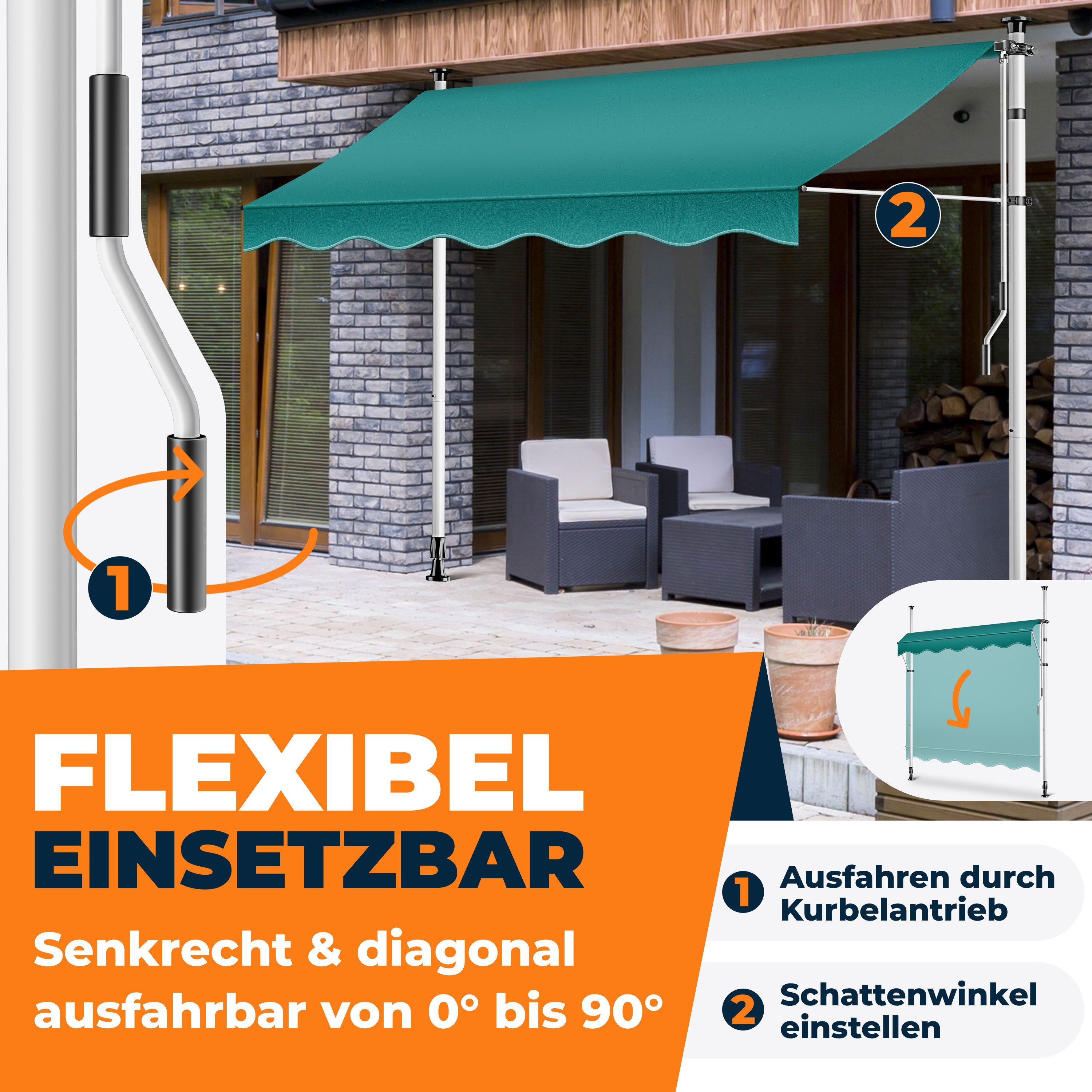 KESSER Klemmmarkise UV-beständig, höhenverstellbar und wasserabweisend