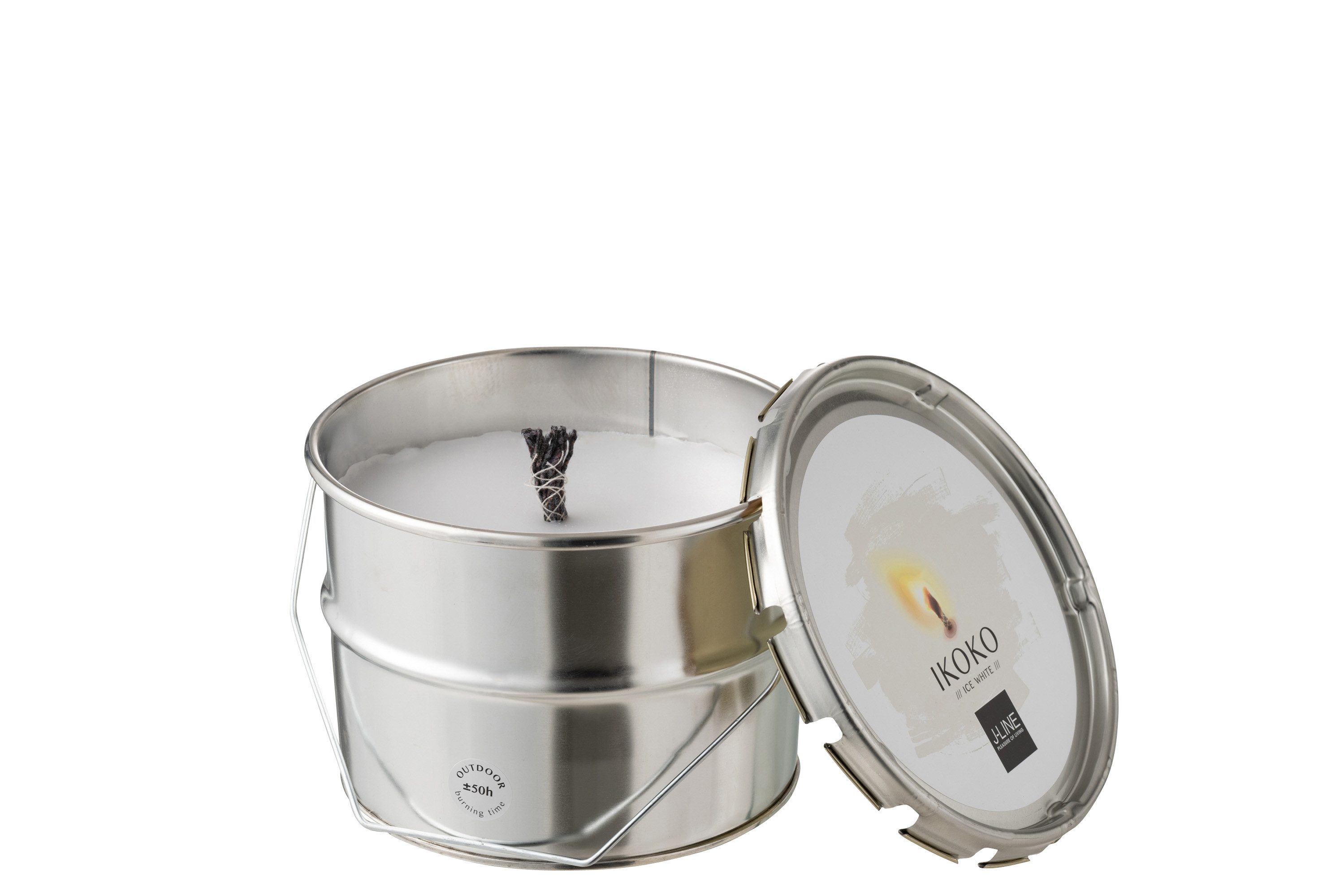 J-line Outdoorkerze Outdoorkerze Farbeimer Ikoko Metall / Wachs Weiß Small 50s