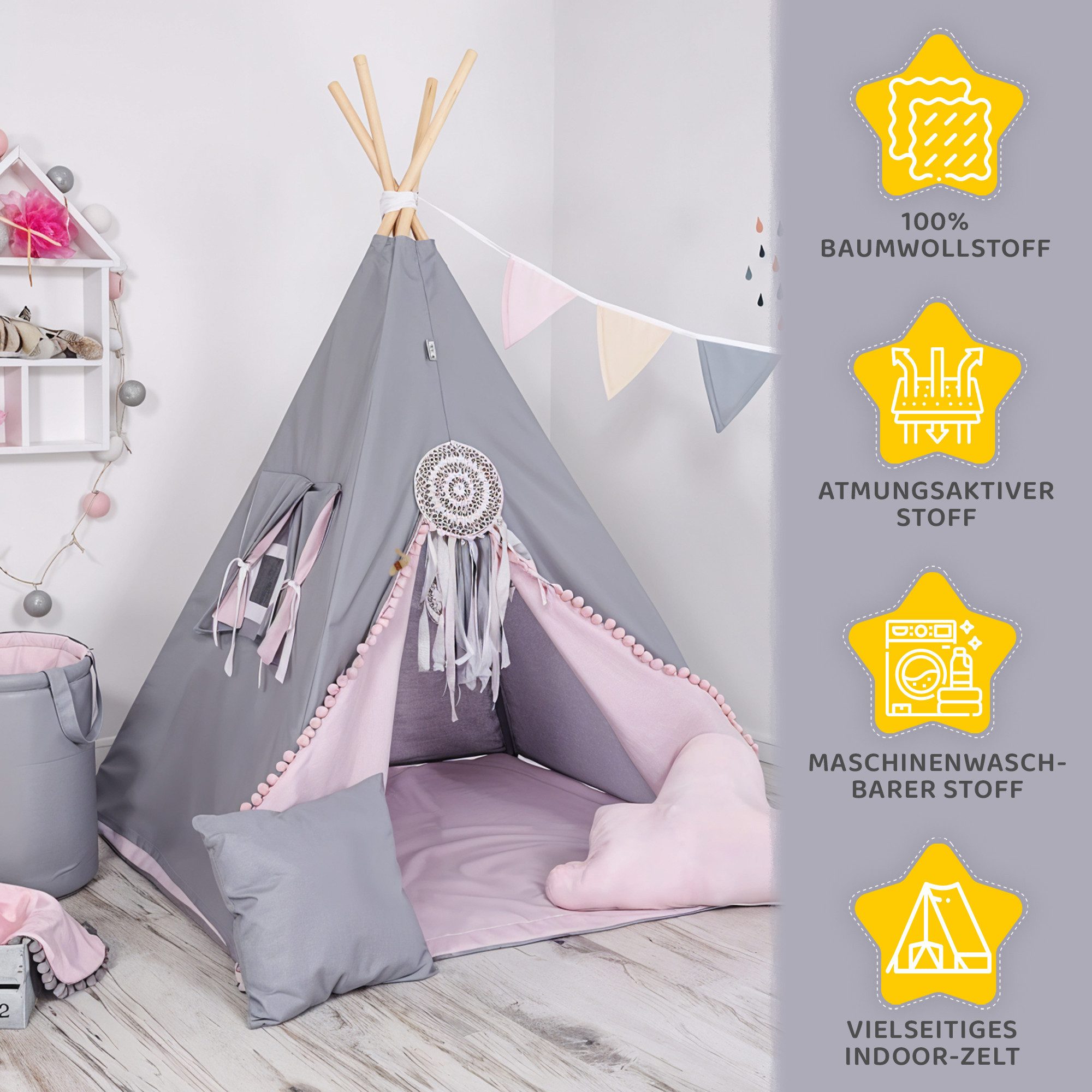 Rainbow Kids Tipi-Zelt Kinderzelt Spielzelt Teepee günstig online kaufen