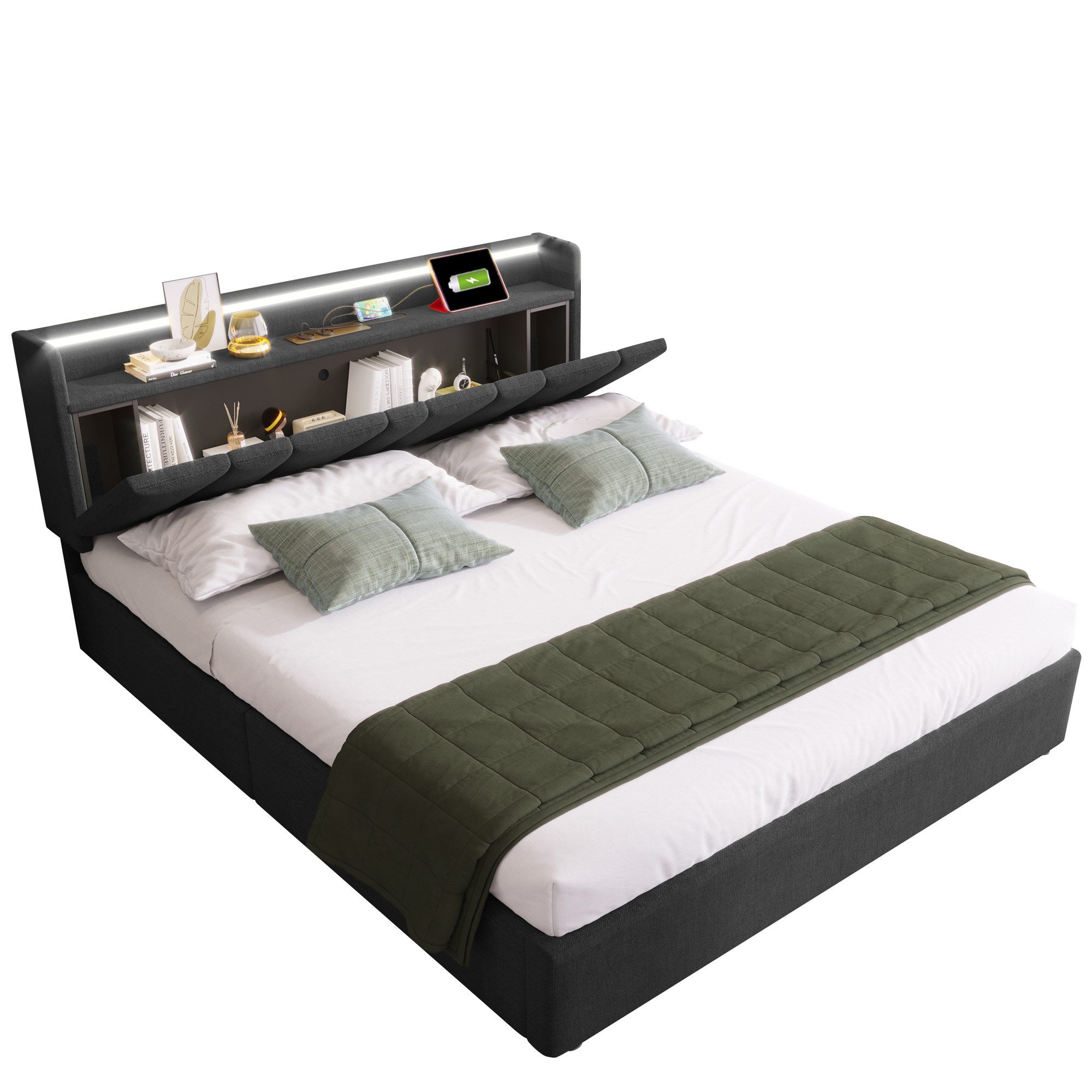 OKWISH Polsterbett Doppelbett (mit aufladen USB günstig online kaufen