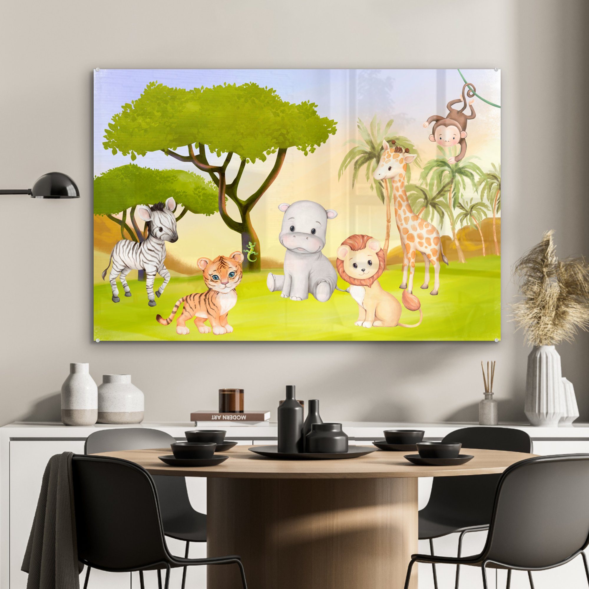 MuchoWow Acrylglasbilder - Acrylglasbild Schlafzimmer Dschungel - Tiere & Kind, Wohnzimmer St), (1