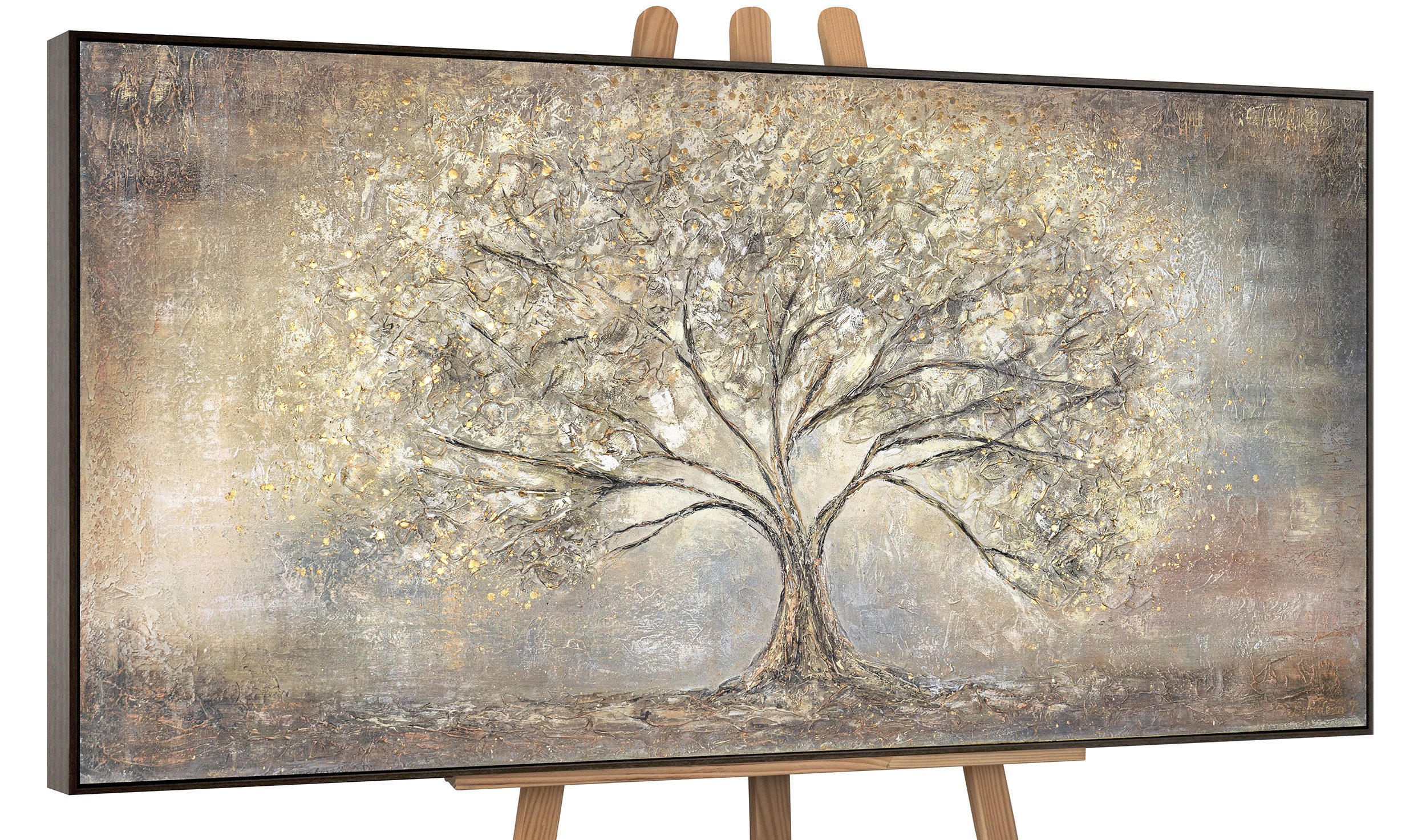 YS-Art Gemälde Goldbaum, Abstrakte Bilder, Leinwand Bild Handgemalt Gold Ba günstig online kaufen