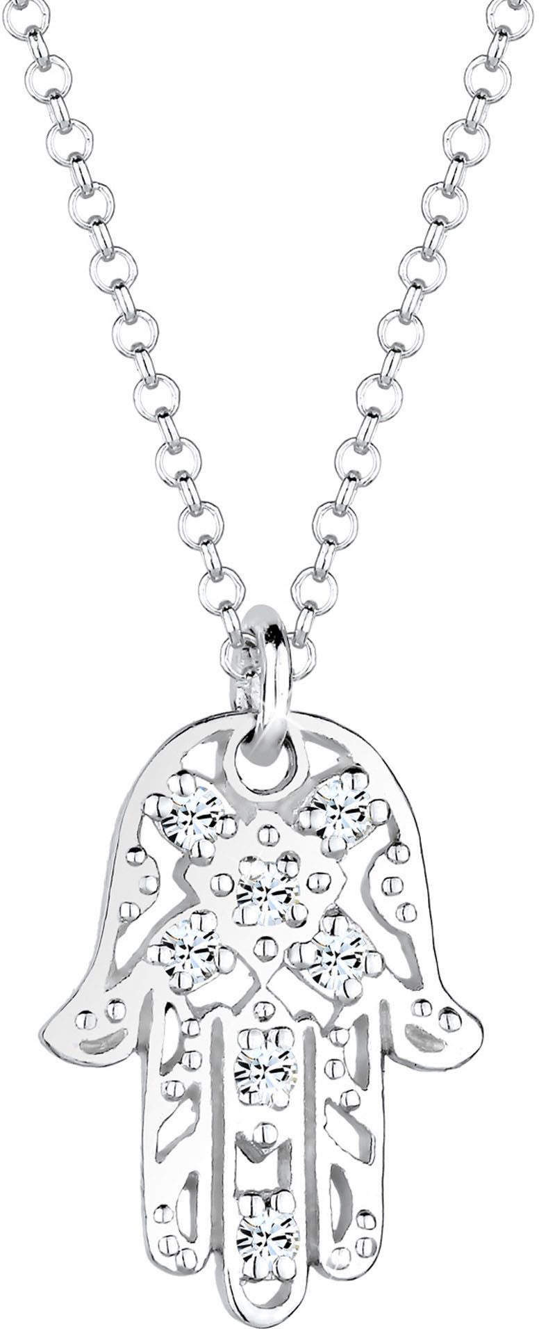 Elli Kette mit Anhänger Schmuck Geschenk Silber 925 Hamsa Hand, mit Glasstein