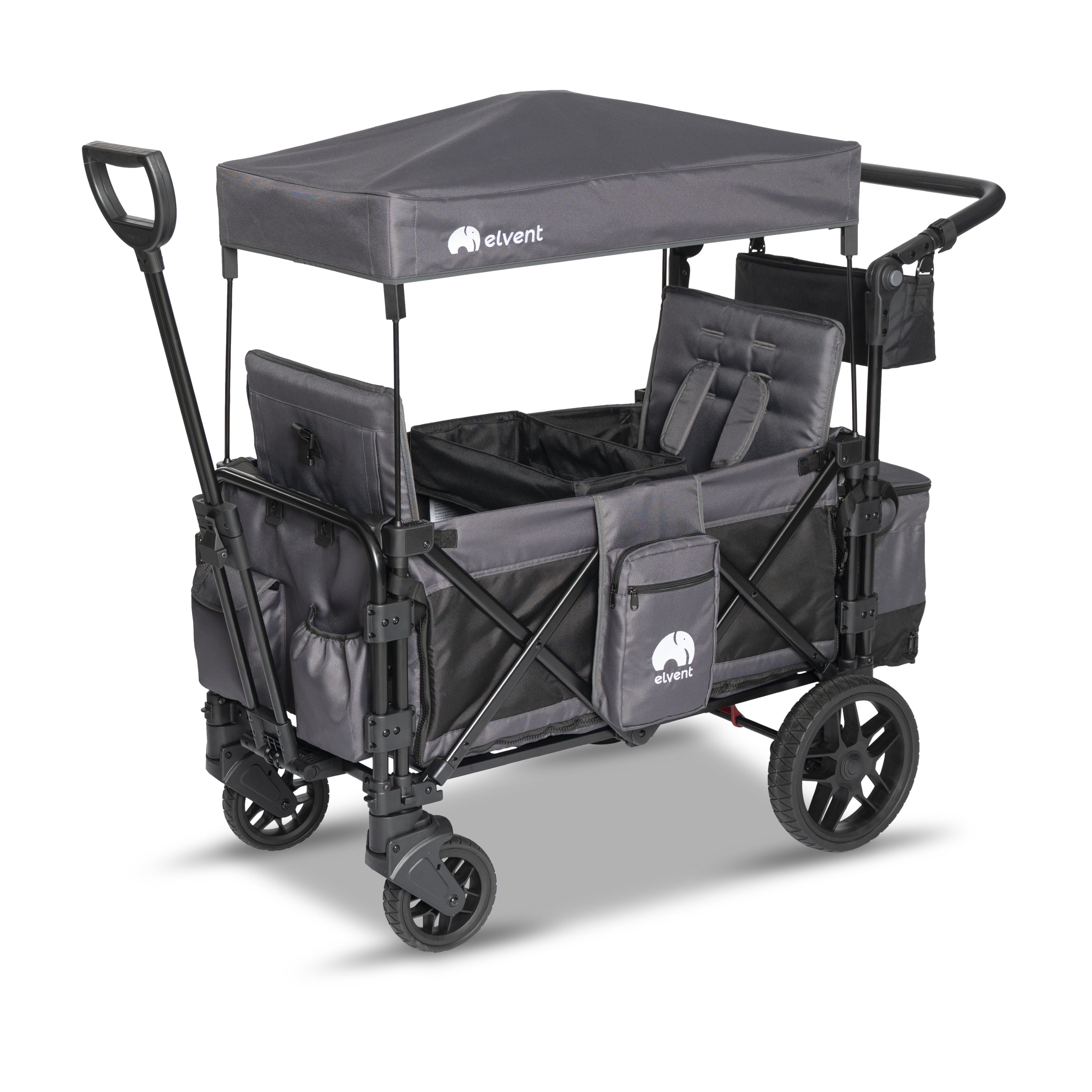 elvent Bollerwagen FamilyStar Comfort 2, Kompakt faltbar, Für bis zu 2 Kinder, Leichter Aluminium-Rahmen