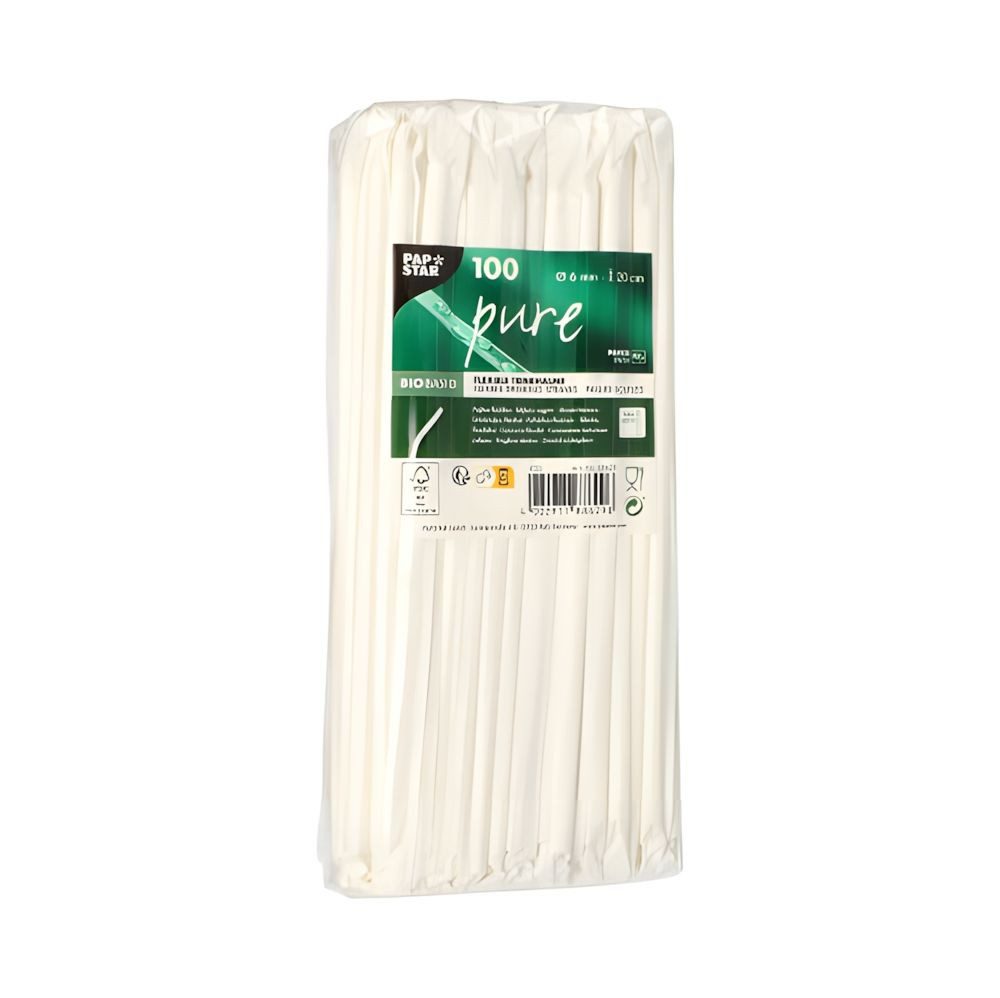 PAPSTAR Trinkhalme 1000 x Trinkhalme flexibel Papier pure Ø 6 mm 20 cm weiss gehüllt