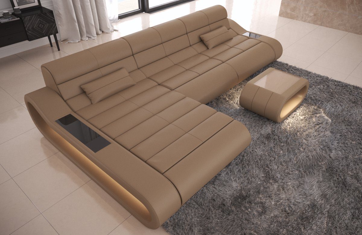 Sofa Dreams Ecksofa mit mit LED, lang Couch, L Sofa Concept Ledercouch Rückenlehne ergonomischer Designersofa Form Leder, Ledersofa