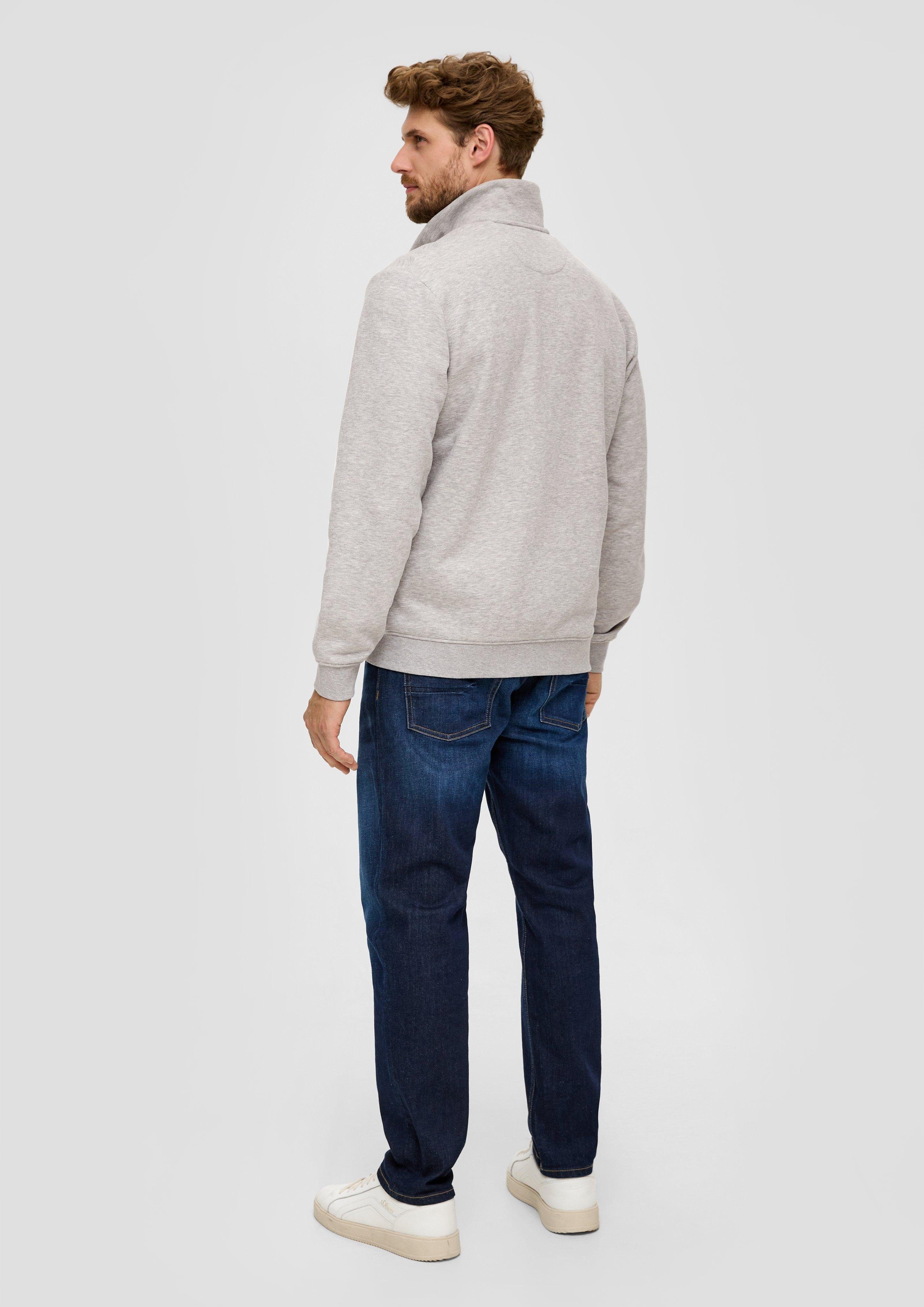 grau Allwetterjacke Sweatshirt-Jacke meliert Stehkragen s.Oliver Logo, Streifen-Detail mit