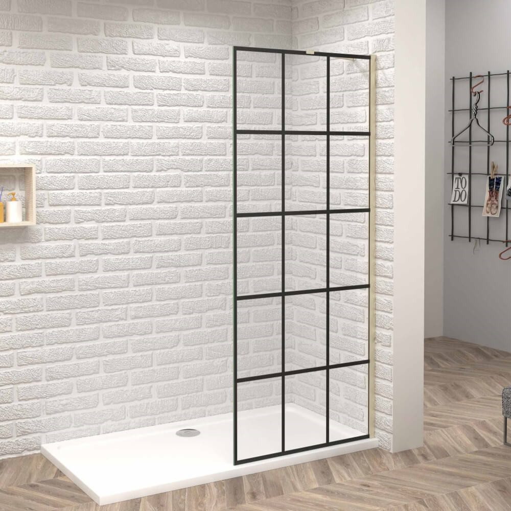 Duschparadies Walk-in-Dusche 200cm 8mm Nano Glas Golden Mit Stabilstange Duschabtrennung, Sicherheitsglas,Einscheibensicherheitsglas, Glas