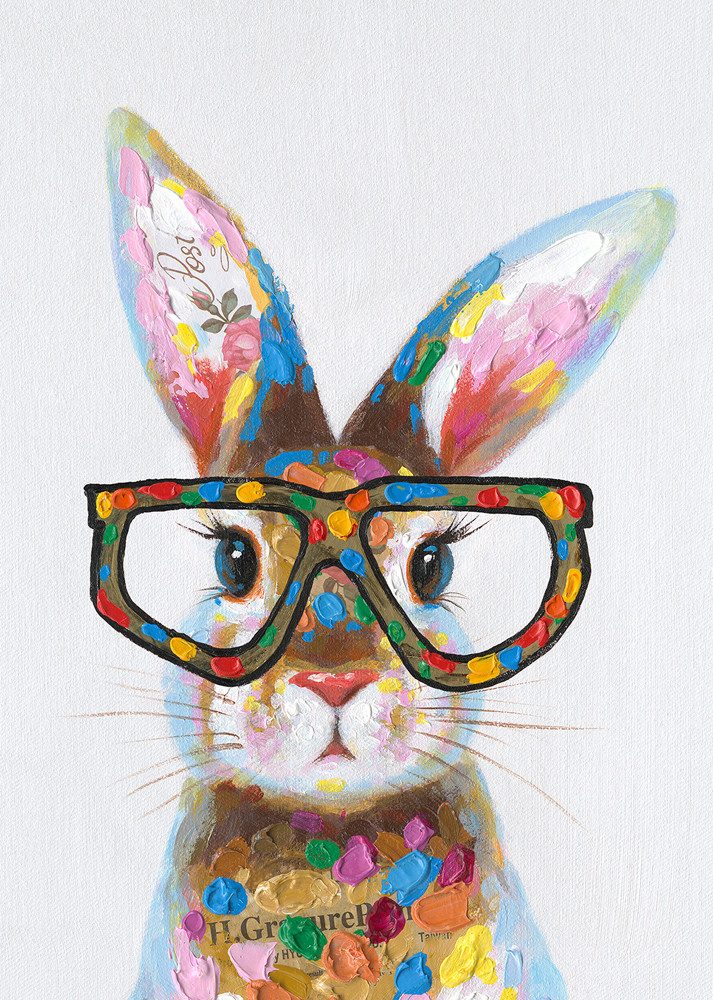 ArtUniverse Gemälde Bunter Hase mit Brille 50x70 cm, Tiermotiv