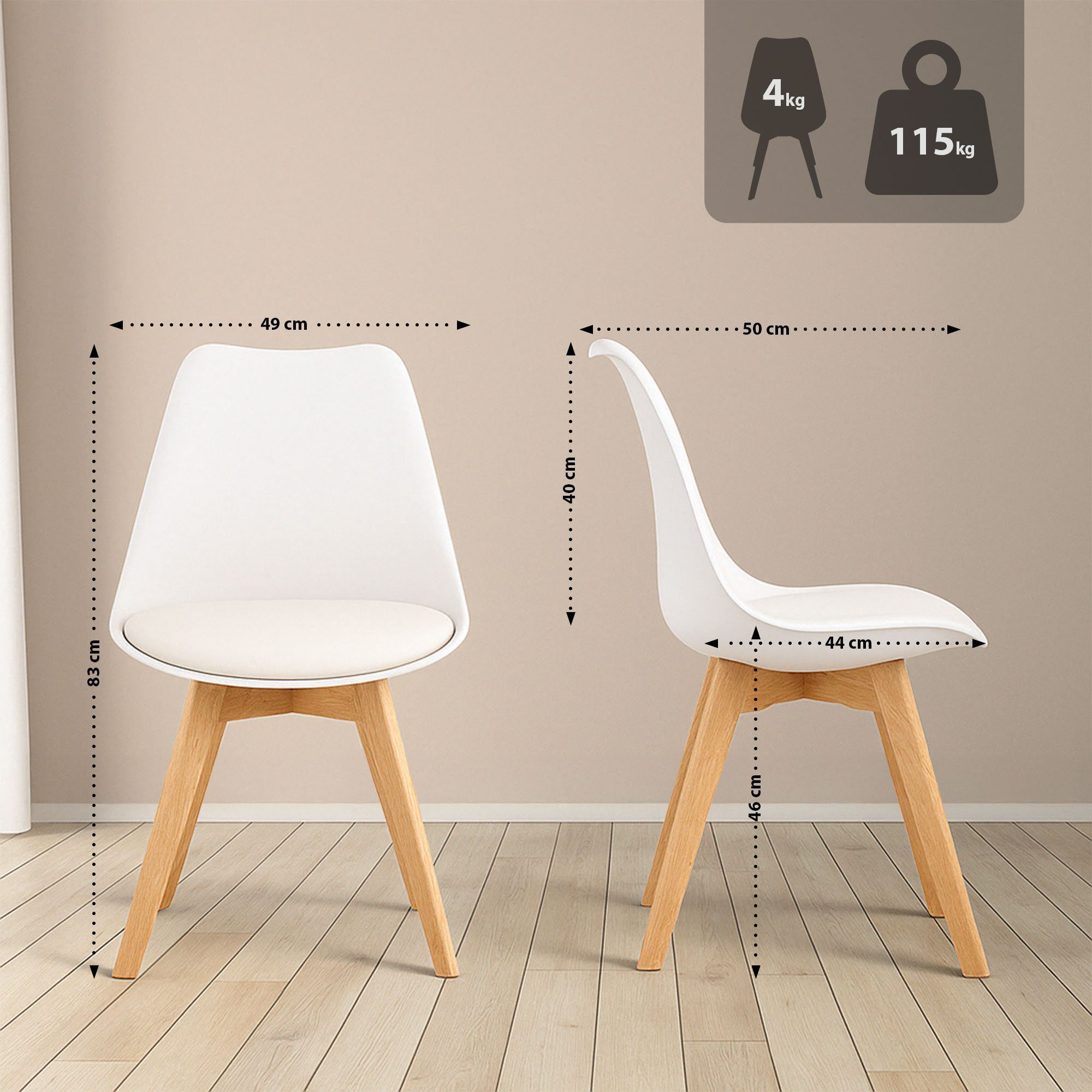 CLP Essgruppe Lansgar, 1 Tisch (80 cm), 4 Stühle mit Sitzpolster, Buchenholz