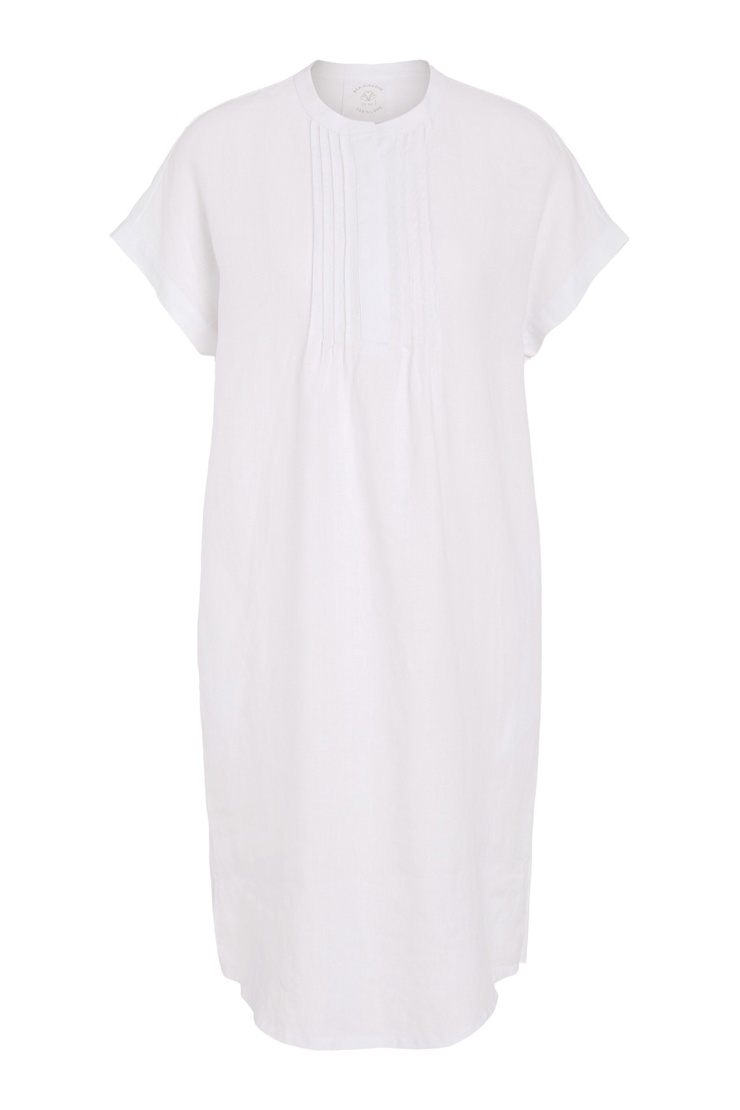 Oui Sommerkleid Leinenkleid mit Jersey Patch optic white