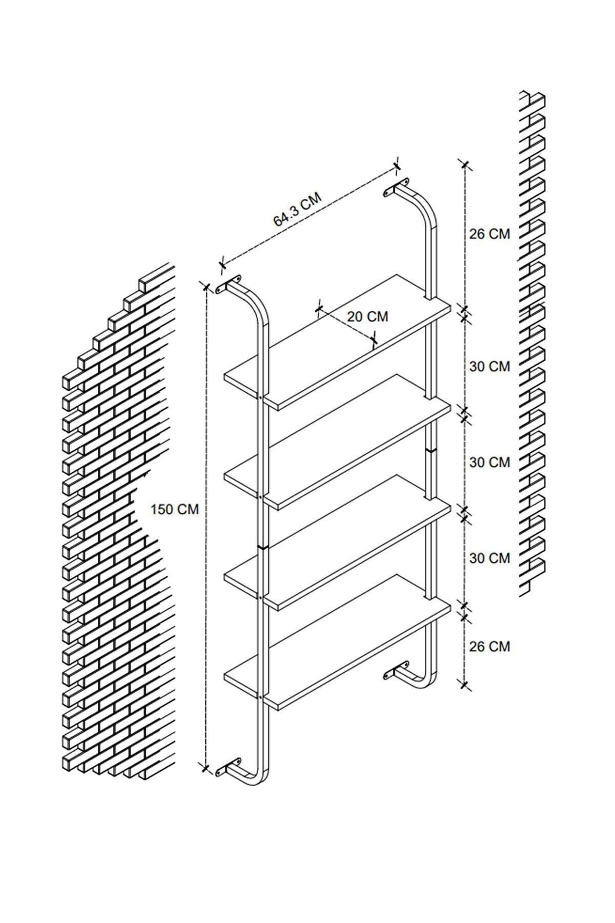 en.casa Standregal, wandmontiert, 4 Ablagen, skandinavisch, braun 90729914
