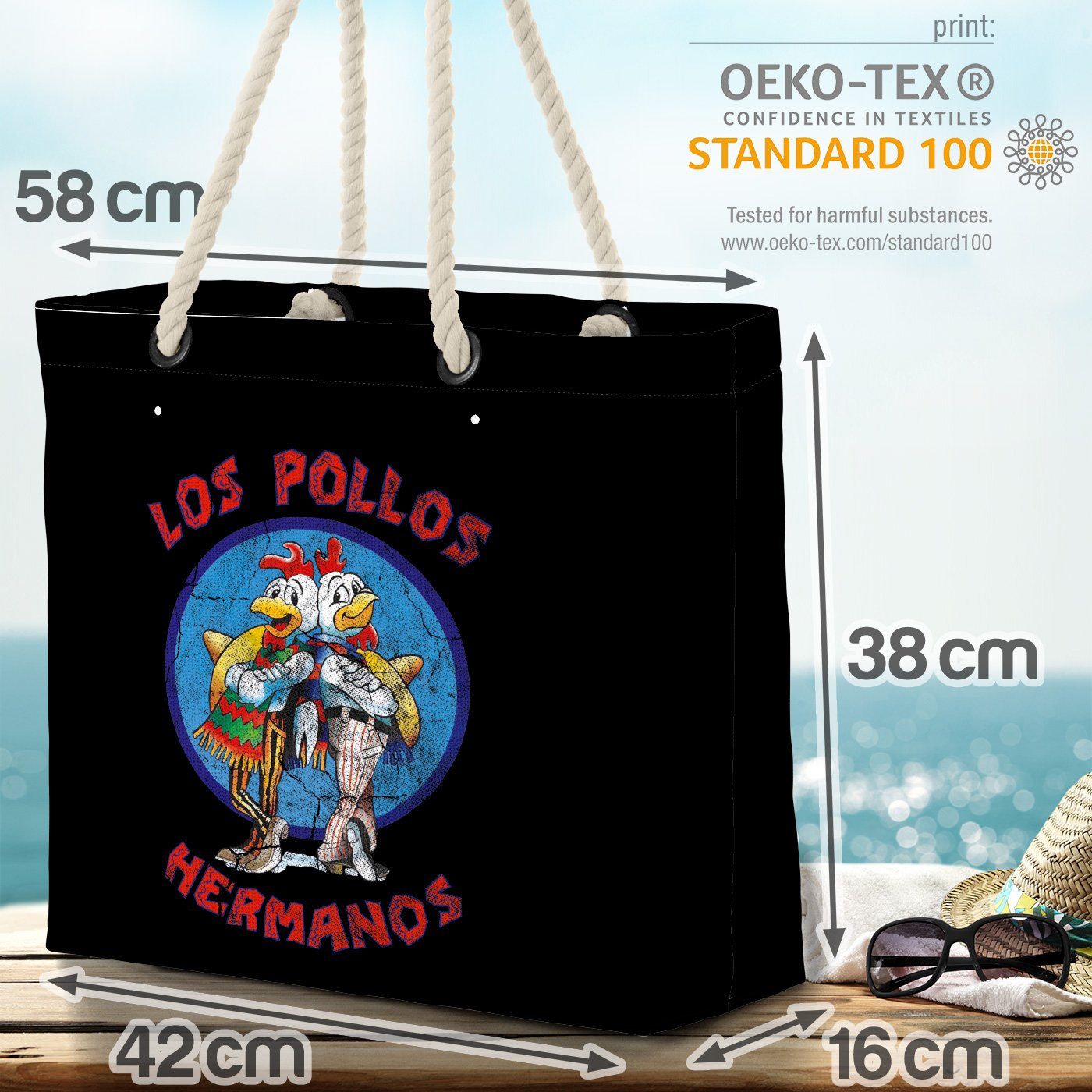 VOID Strandtasche (1-tlg), Los Pollos Bag Shopper Beach bad breacking walter chicken schwarz