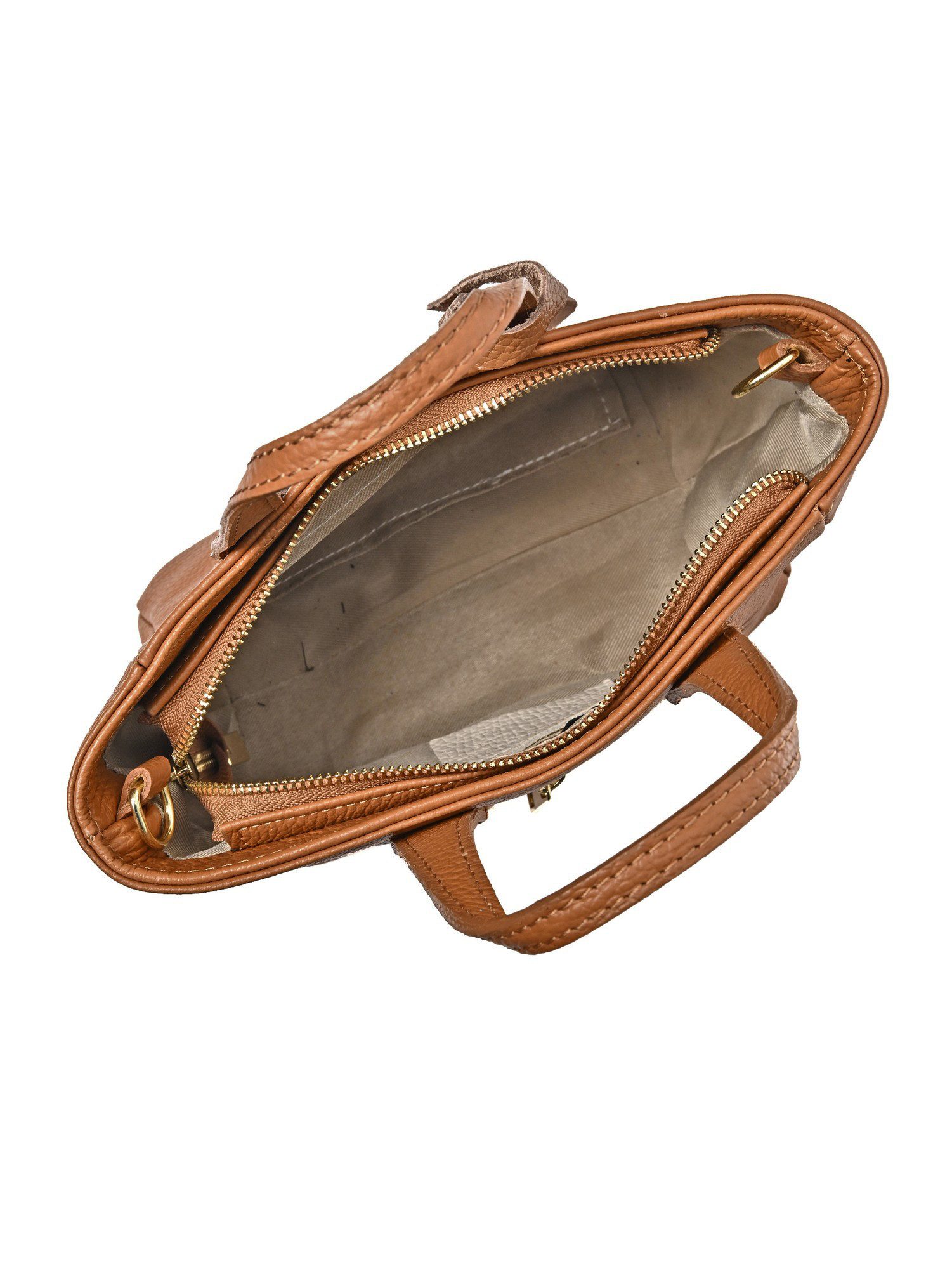 Renata Corsi Umhängetasche, Elegante 100% Leder Handtasche in Cognac mit Rückentasche