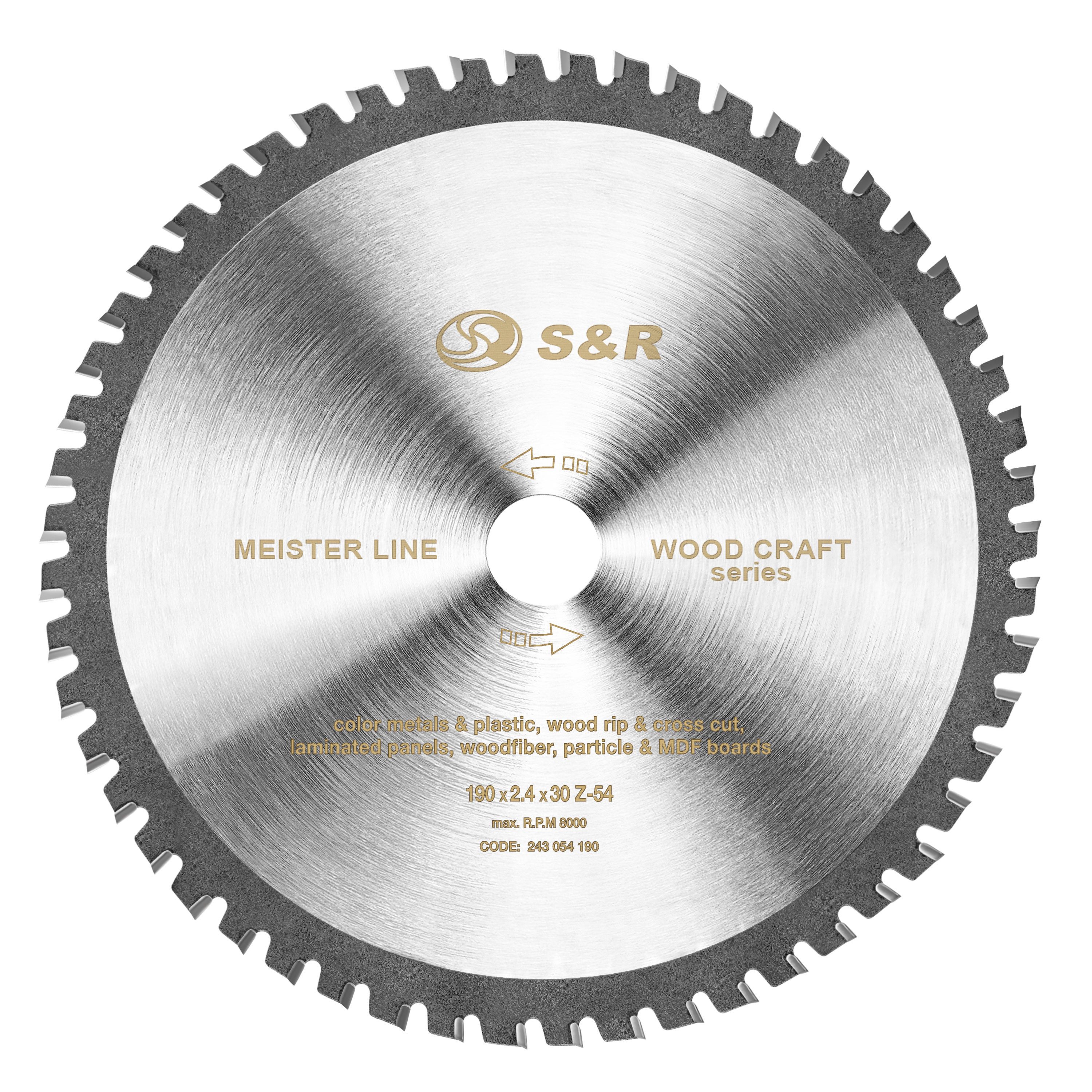 S&R Kreissägeblatt 190x30x2,4mm 54T, Multimaterial Uni Cut wie NE-Metalle (Einzelsägeblatt, + Reduzierringe auf 25,4 und 20mm), Kunststoff, Holz mit Nägel Beton, beidseitig beschichtete Platte etc.