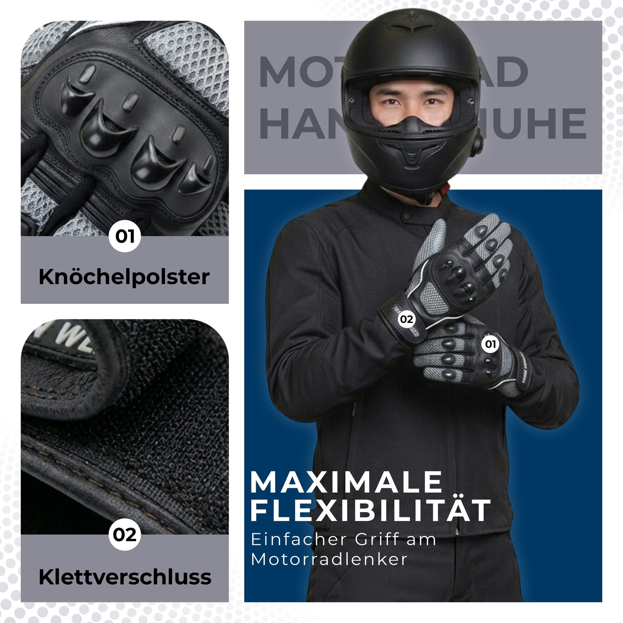 German Wear Motorradhandschuhe GW400G-M9 Motocross Biker Handschuhe Leder- & Textilhandschuhe in 6 Farben – Bild 3 von 5