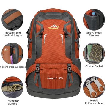 NULSTA Wanderrucksack 60L XXL Rucksack Trekkingrucksack Reiserucksack Outdoorrucksack (1-tlg), Outdoor Daypack mit Hüftgurt, für Wandern, Klettern, Reisen Sport